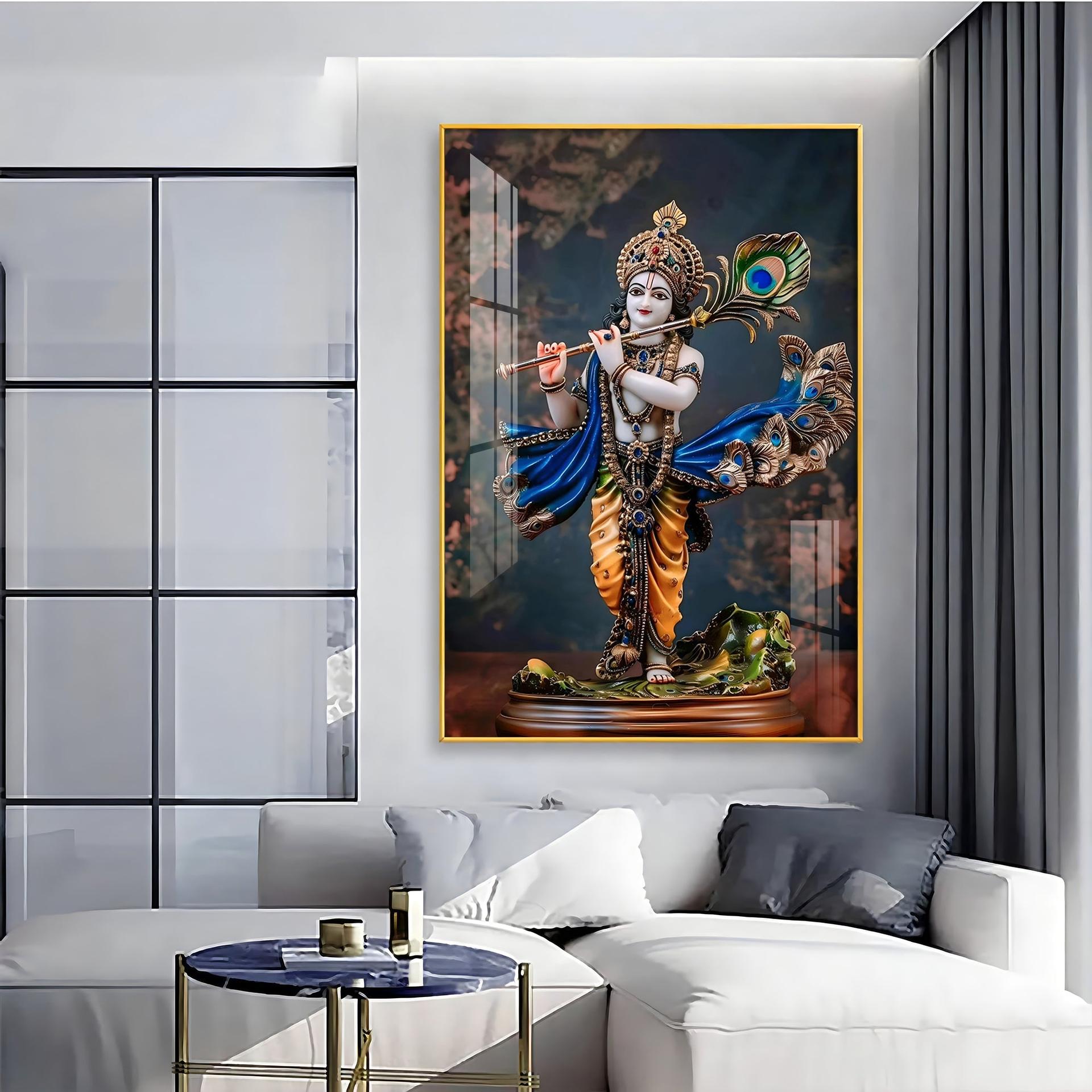Divine Harmony Of Krishna Premium Vertical Acrylic Wall Art - Image 6