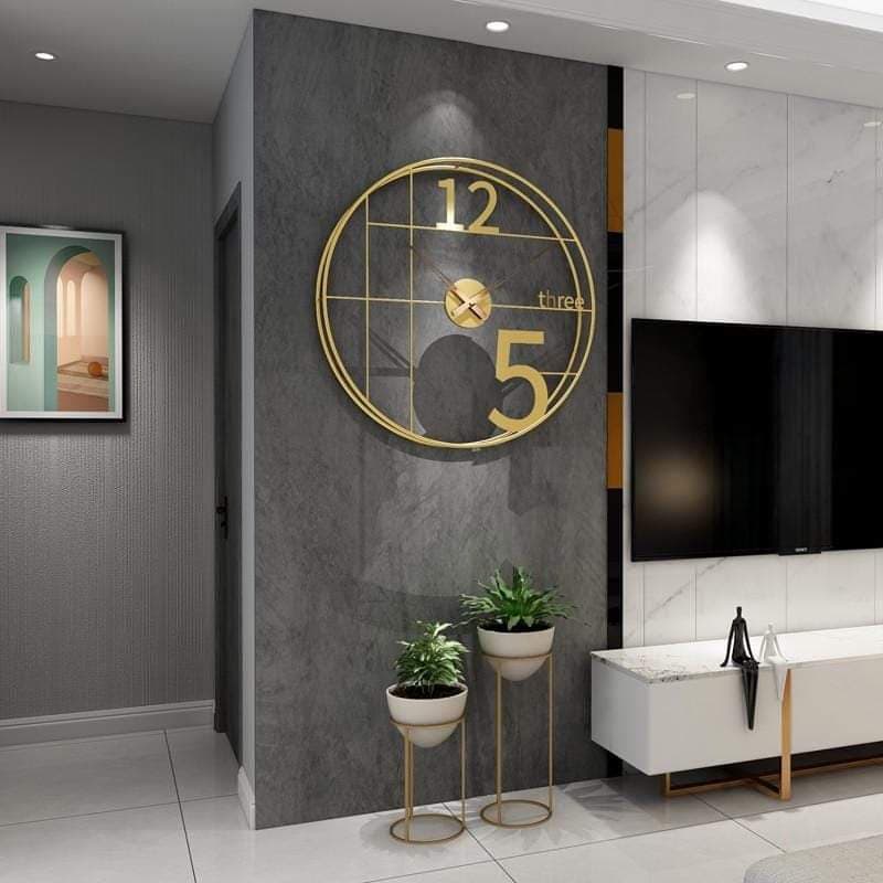 Double Ring Designer Golden Metal Wall Clock