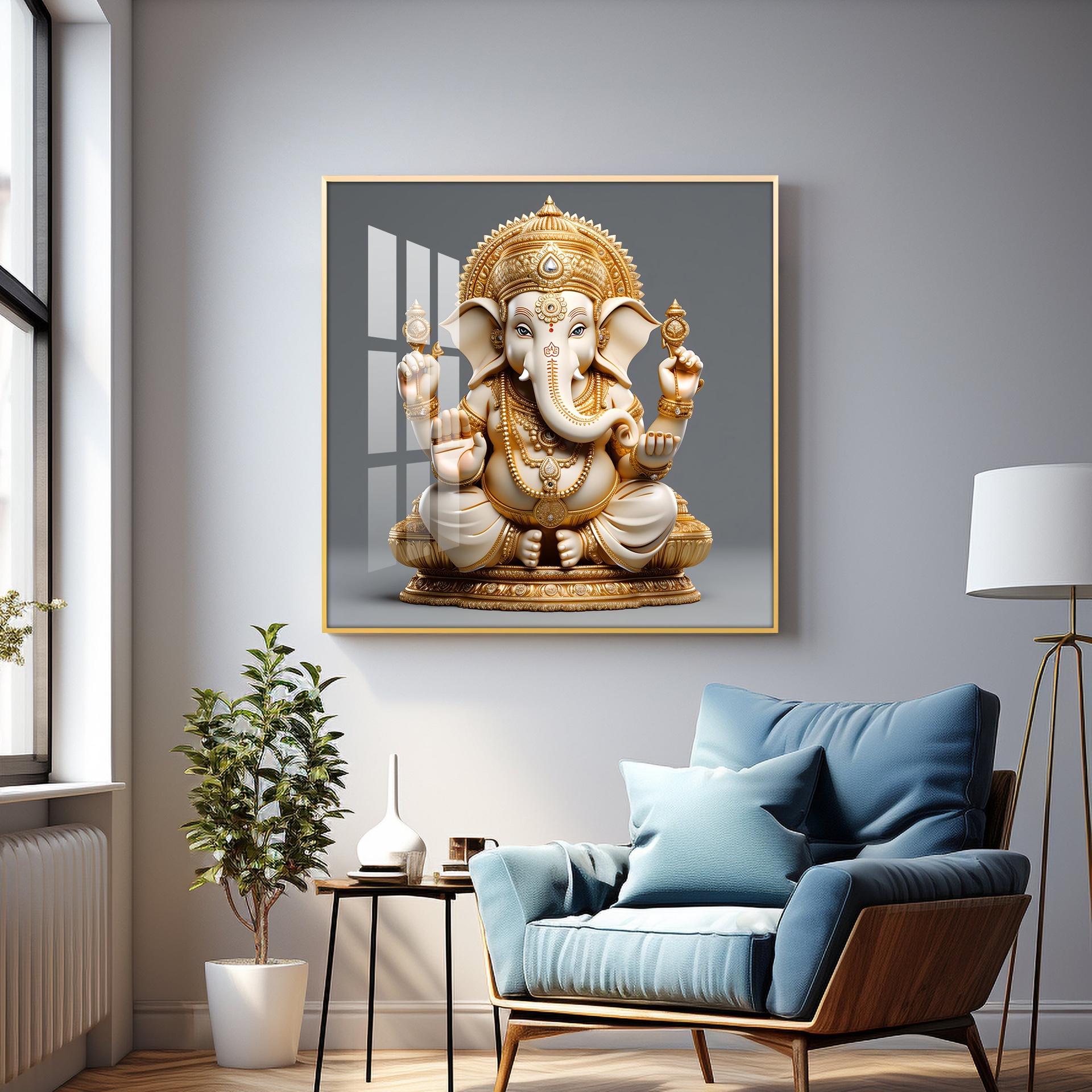 Cute Ganpati Premium Acrylic Square Wall Art - Image 5
