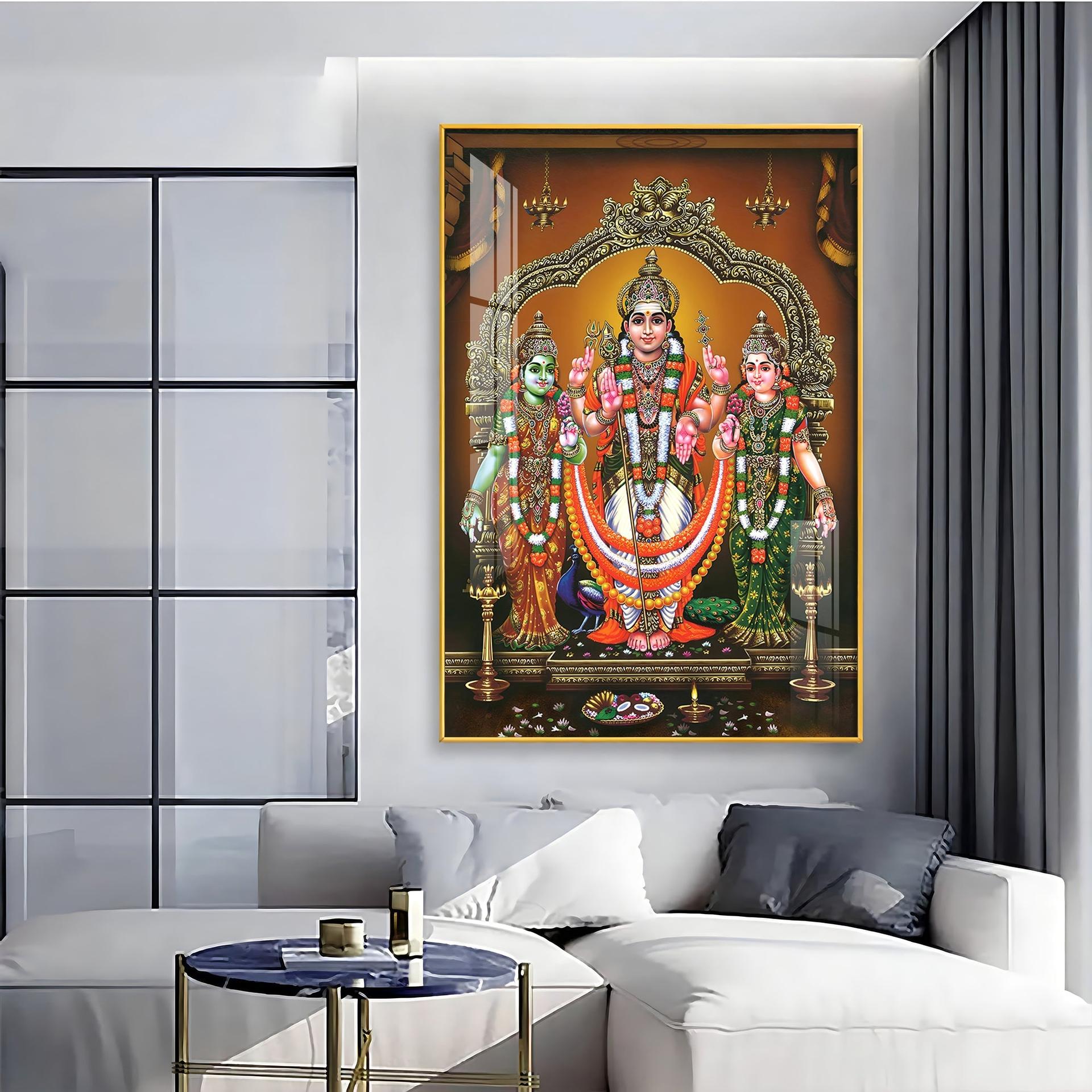 Lord Murugan Valli Deivanai Subramanya Swamy Premium Vertical Acrylic Wall Art - Image 6