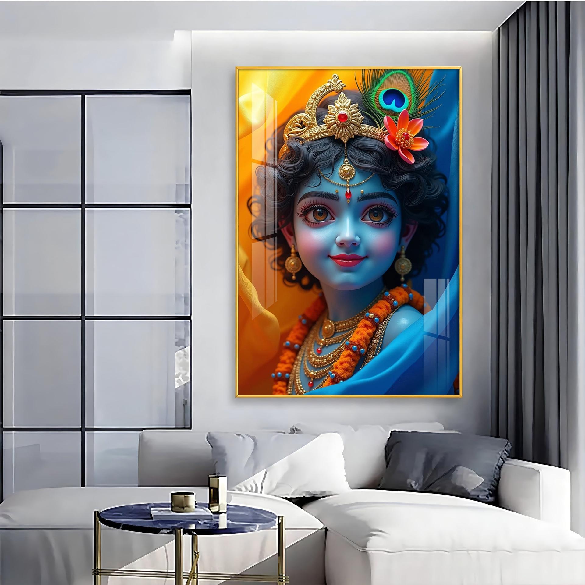 Krishna Smiling Reflection Premium Acrylic Wall Art - Image 6