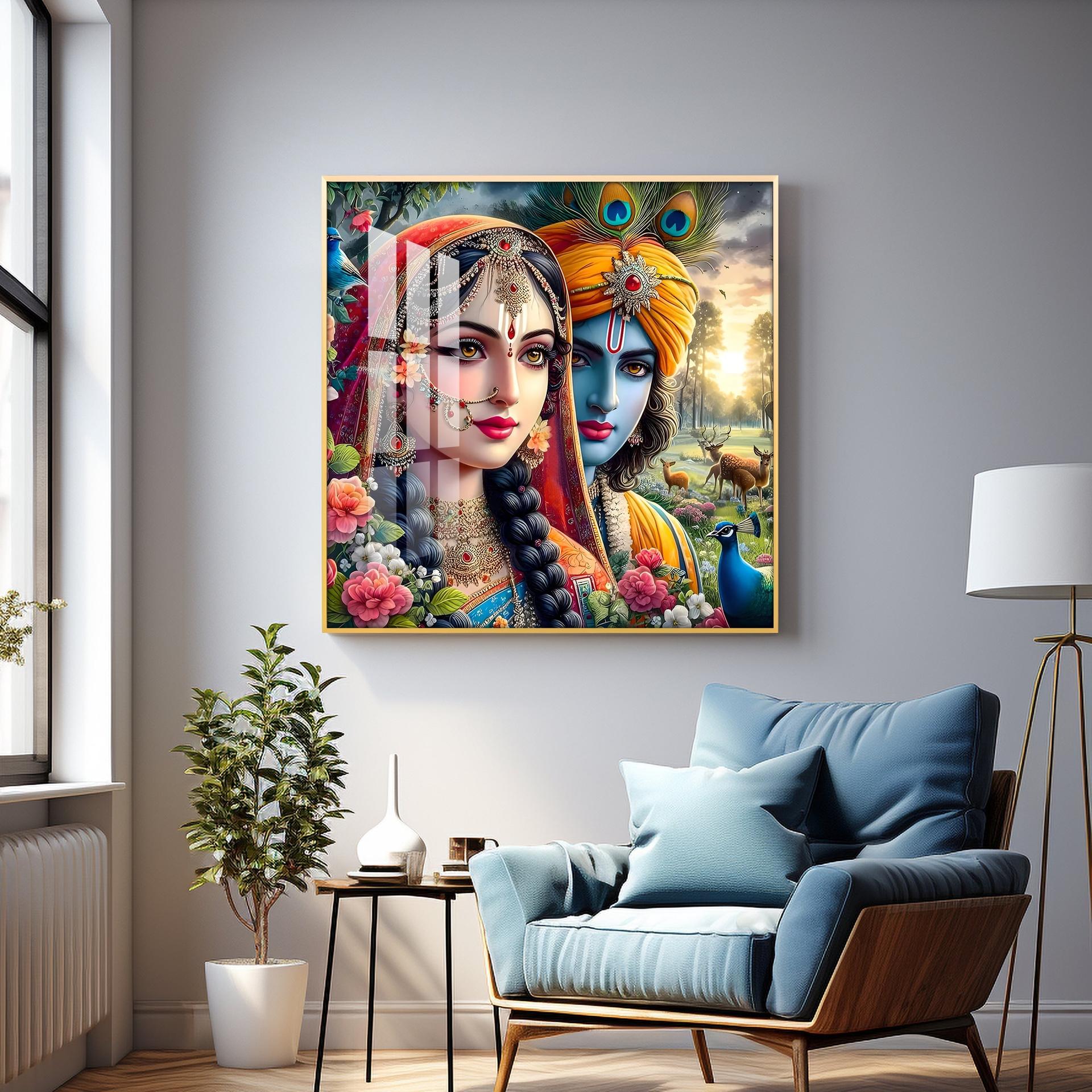 Lovely Radha Krishna Premium Acrylic Square Wall Art - Image 6