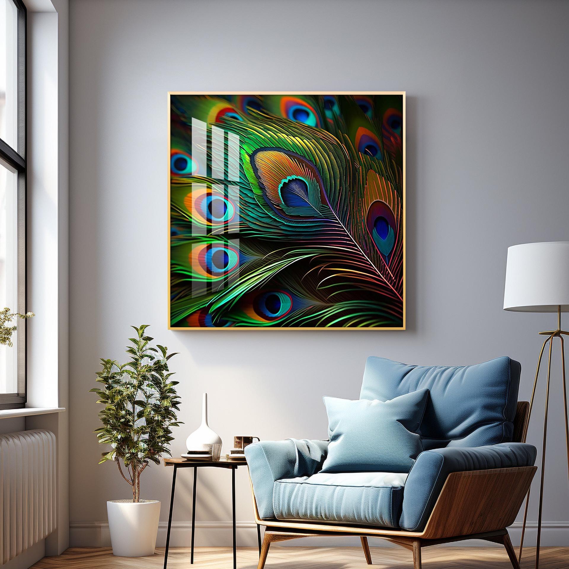 Peacock Feather Premium Acrylic Square Wall Art - Image 8