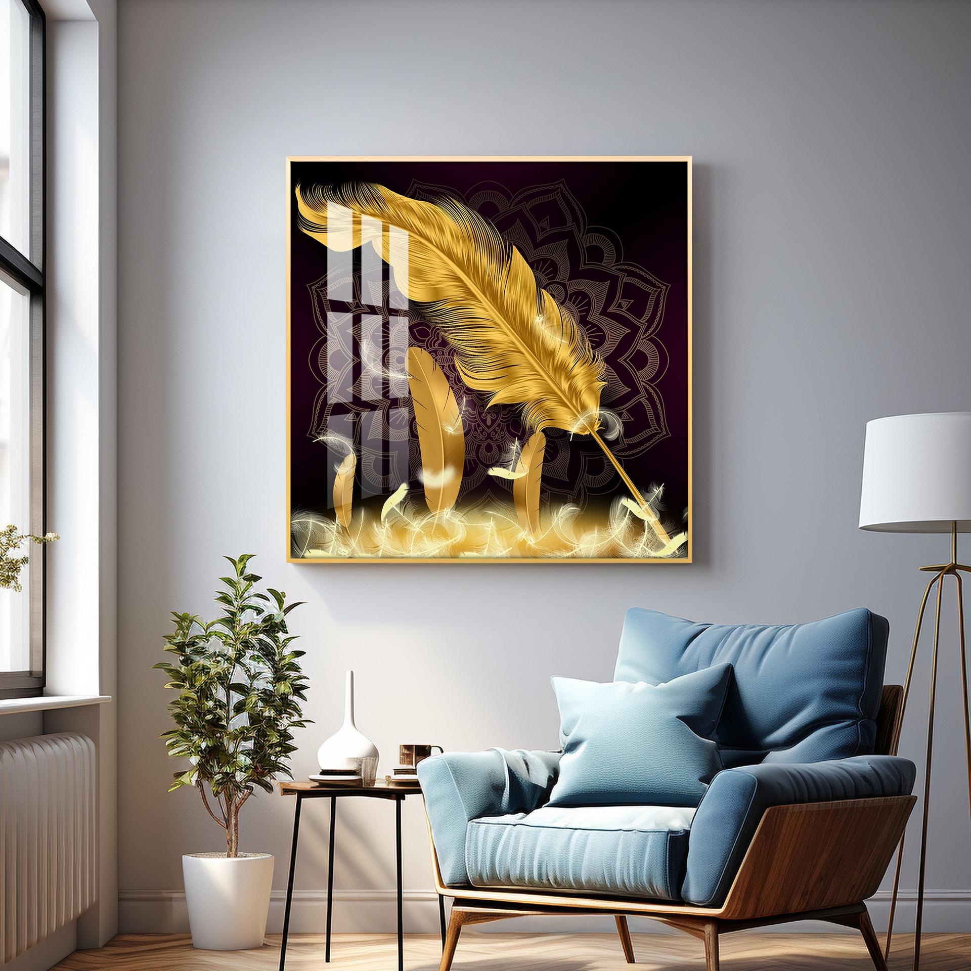 Golden Feather Light Luxury Premium Acrylic Square Wall Art - Image 7