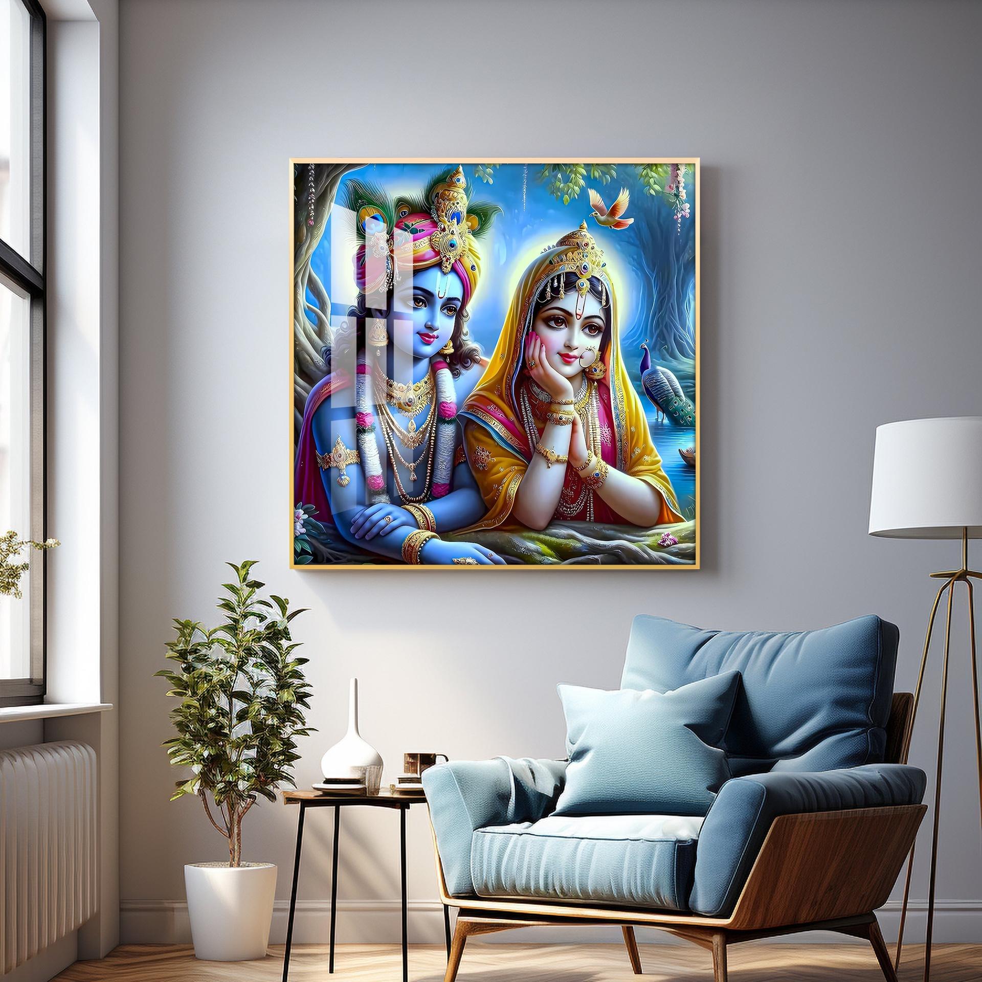 Radha Krishna In Vatika Premium Acrylic Square Wall Art - Image 13