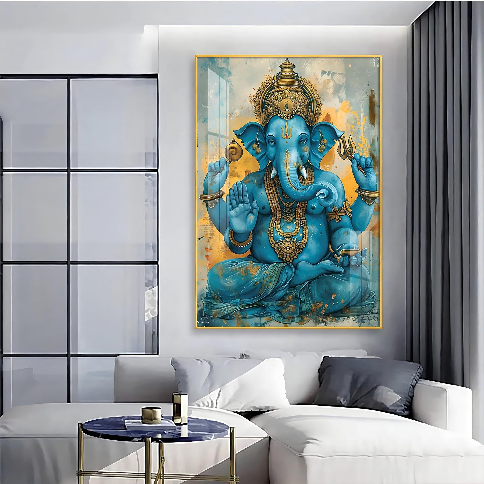 Majestic Blue Ganesha Premium Vertical Acrylic Wall Art - Image 6