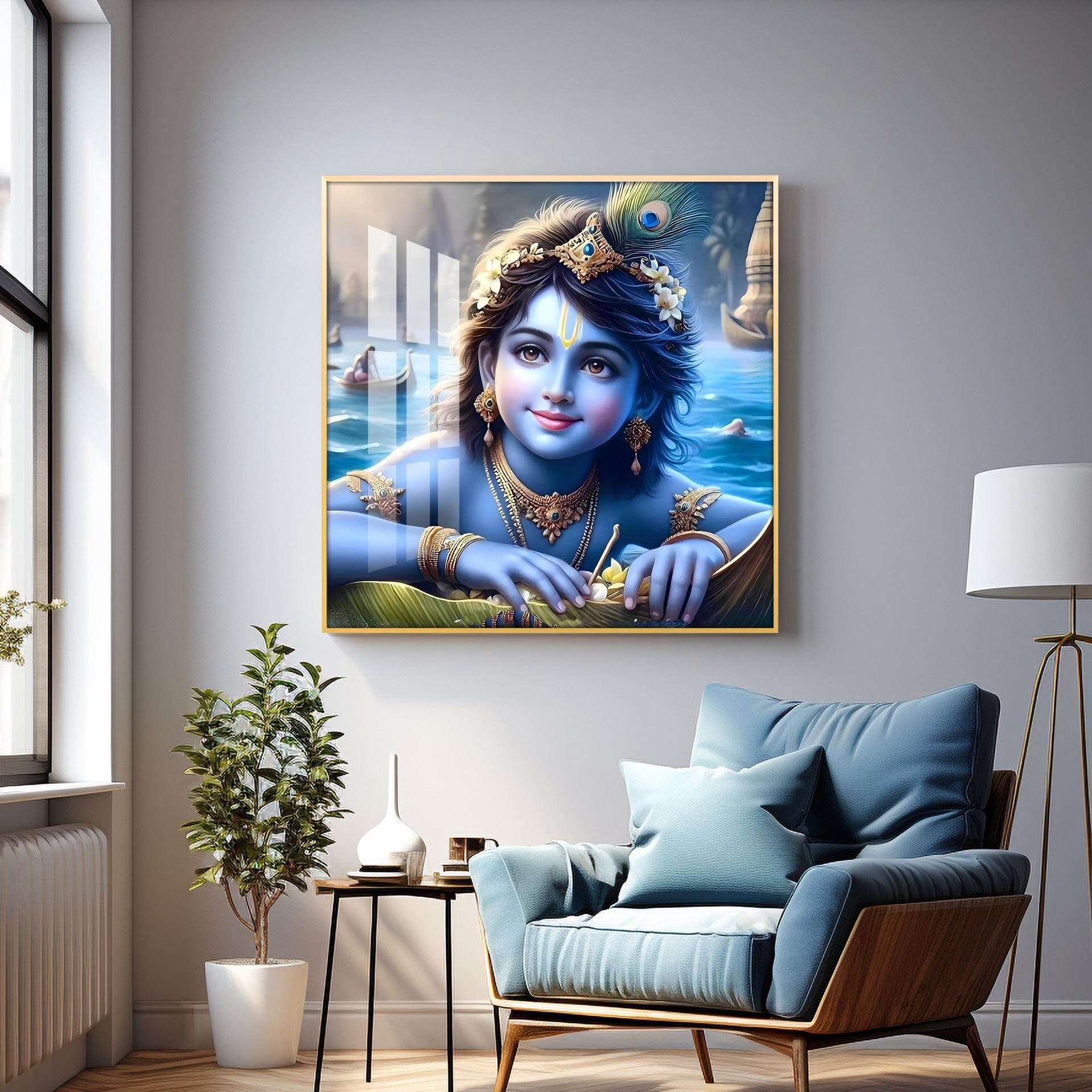 Little Krishna Premium Acrylic Square Wall Art - Image 6