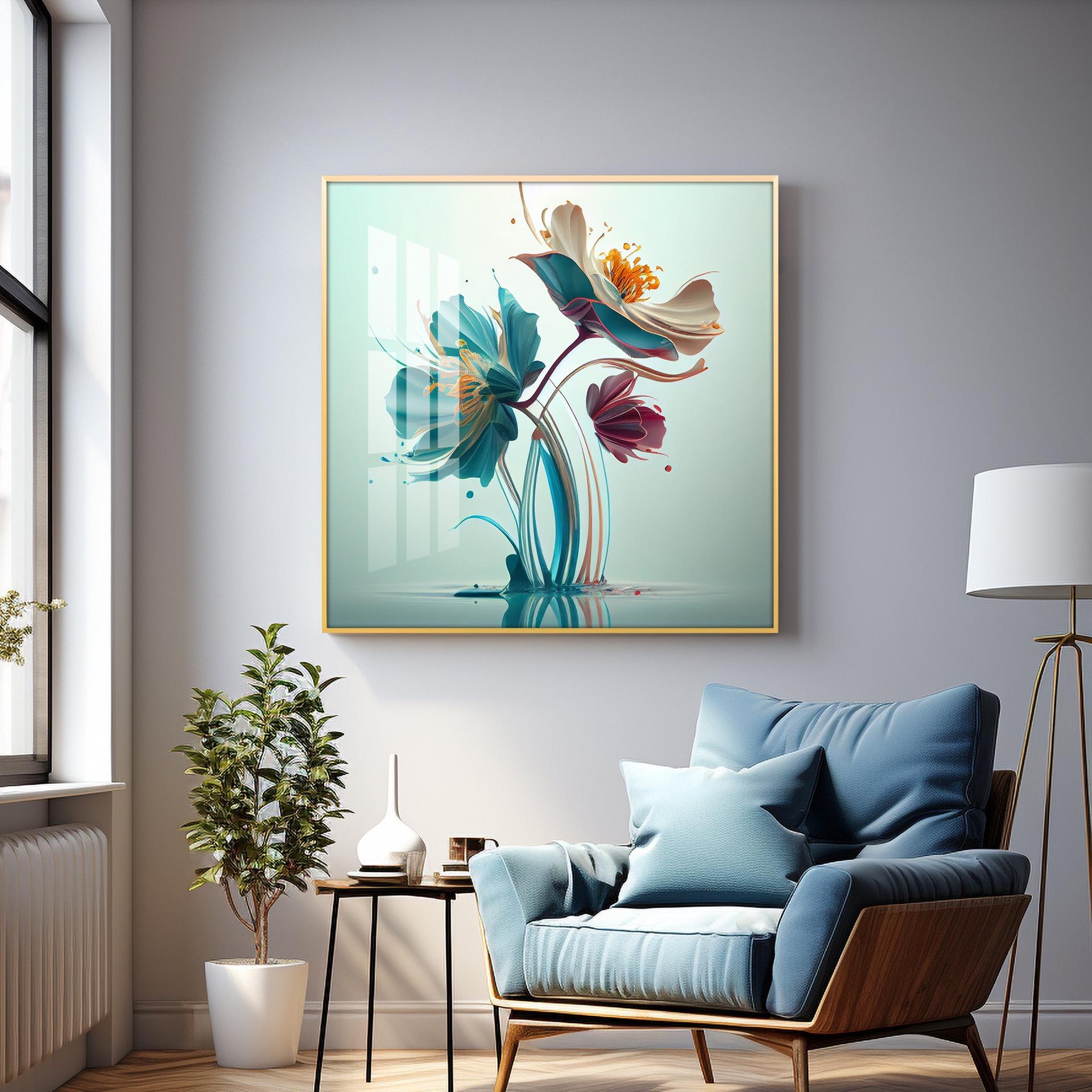 Beautiful Surrealistic Flowers Premium Acrylic Square Wall Art - Image 8