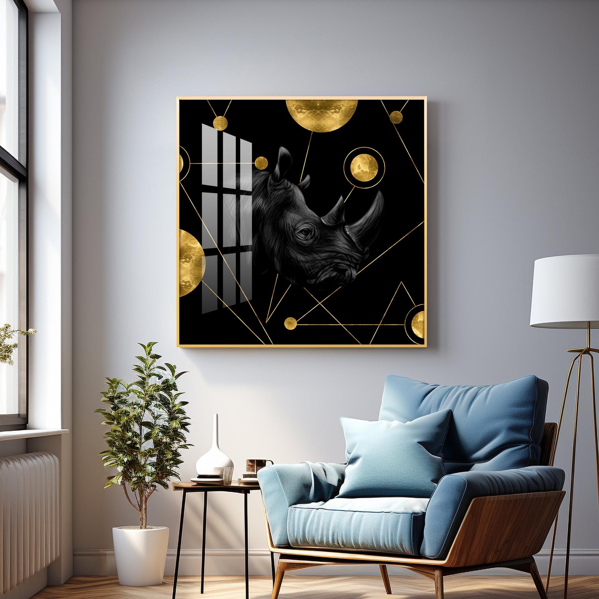 Golden Rhinoceros Luxury Art Premium Acrylic Square Wall Art - Image 7