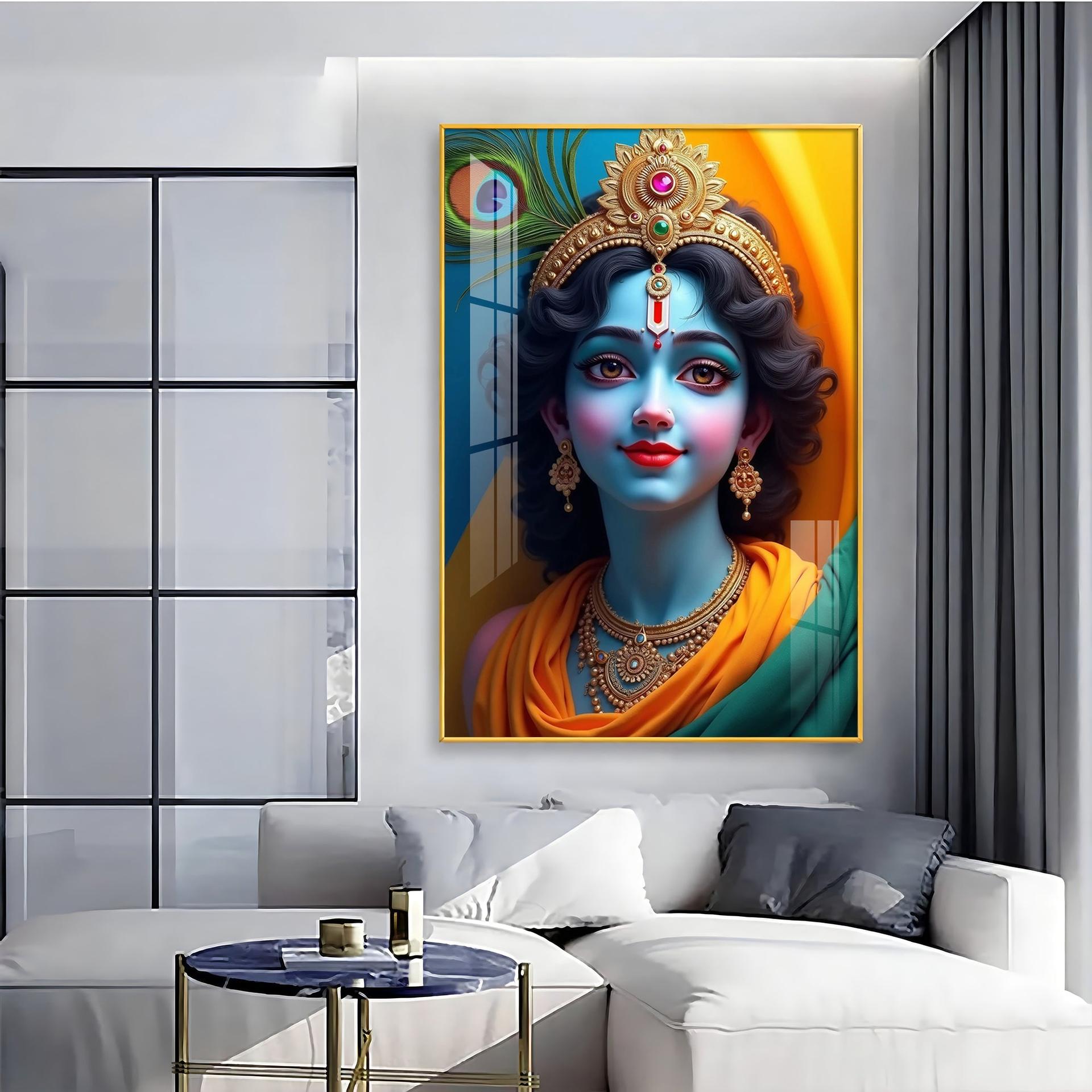 Krishna In Vivid Hues Premium Acrylic Wall Art - Image 6