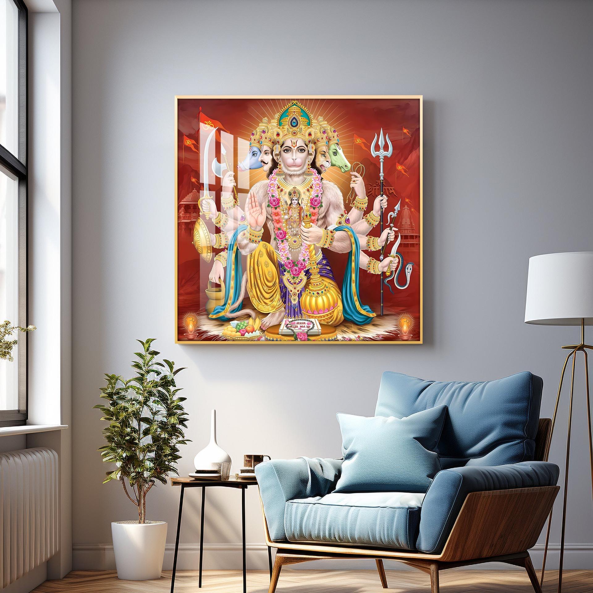 Panchmukhi Hanuman Premium Acrylic Square Wall Art - Image 5