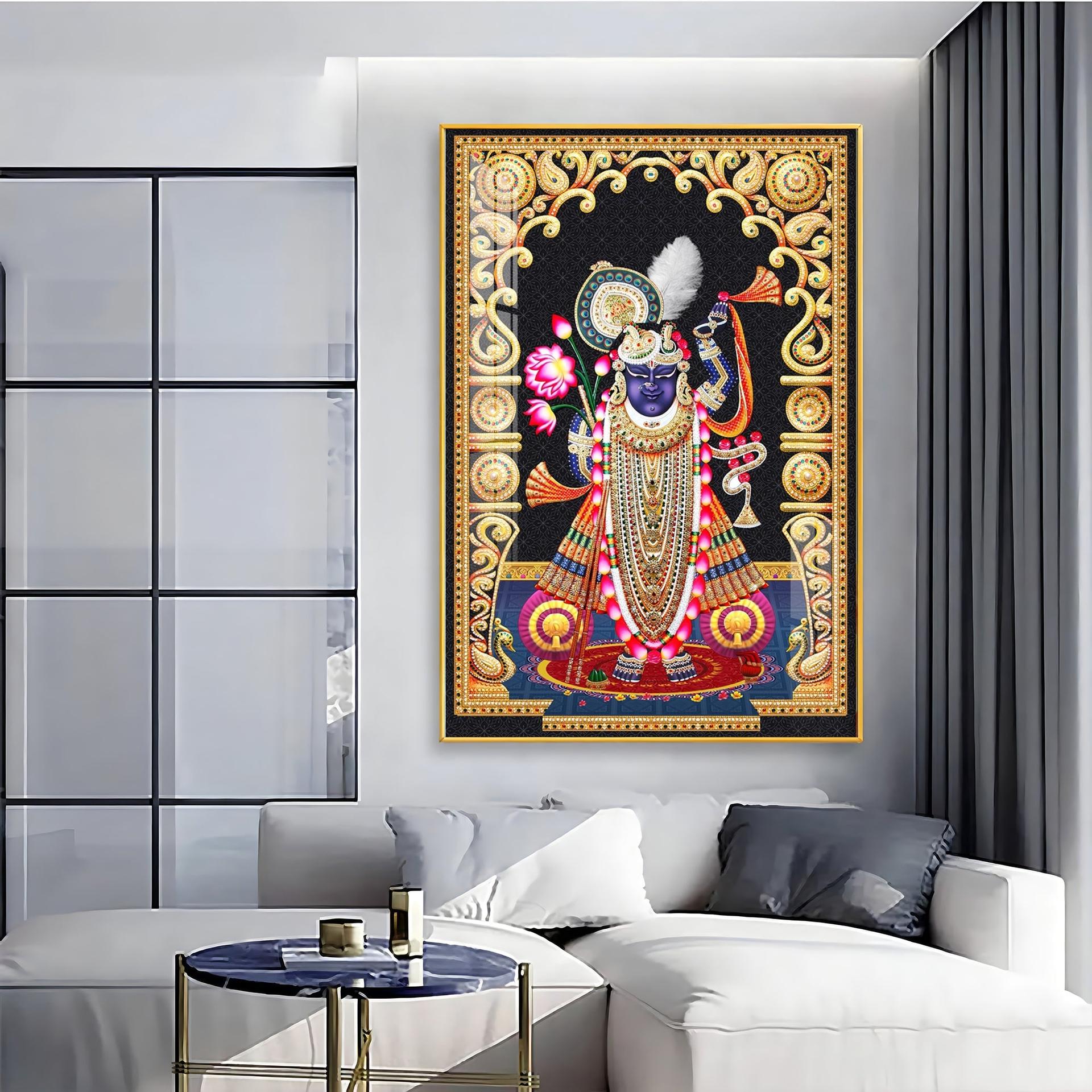 Celestial Krishna Premium Acrylic Vertical Wall Art - Image 4