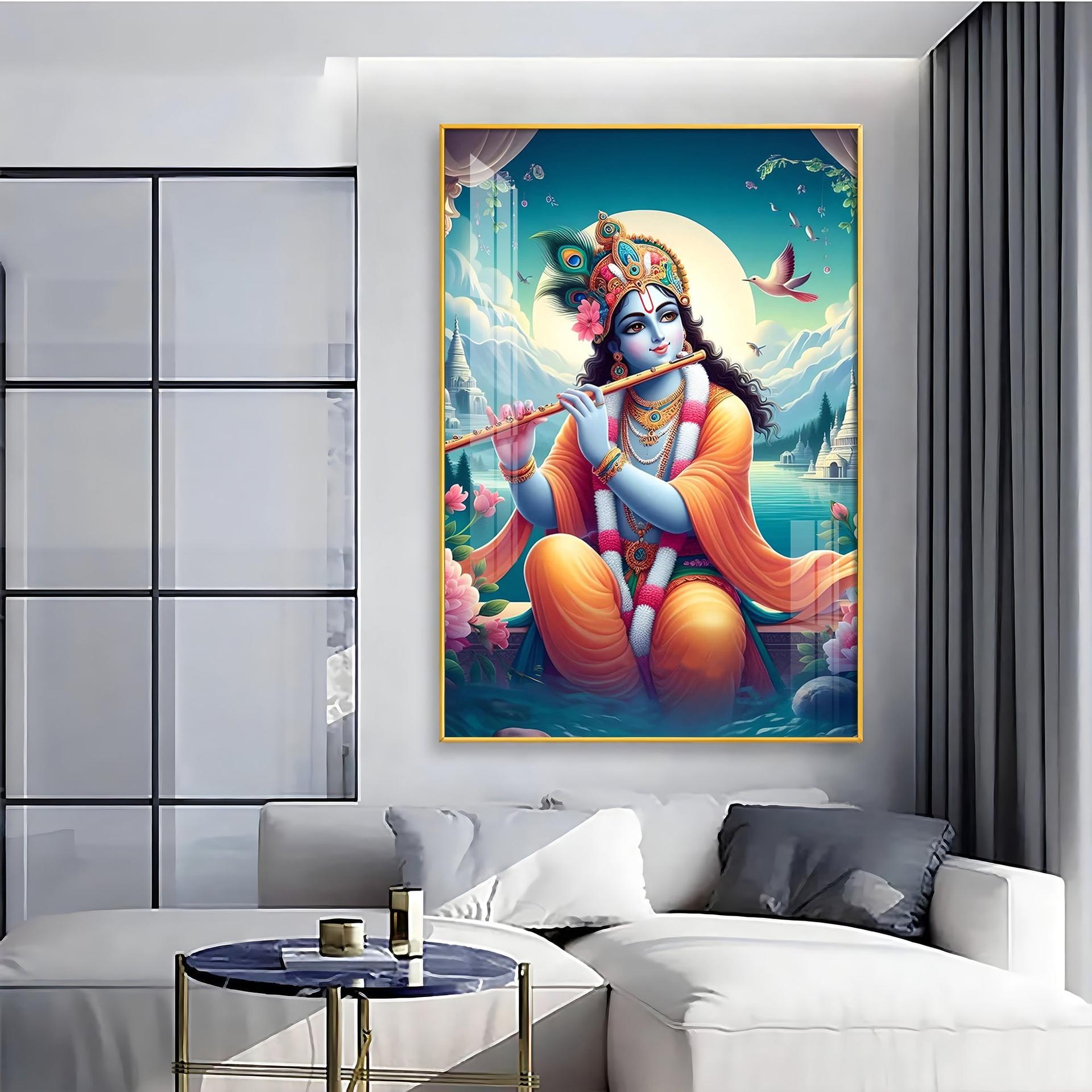 Lord Krishna Devotion Premium Vertical Acrylic Wall Art - Image 7