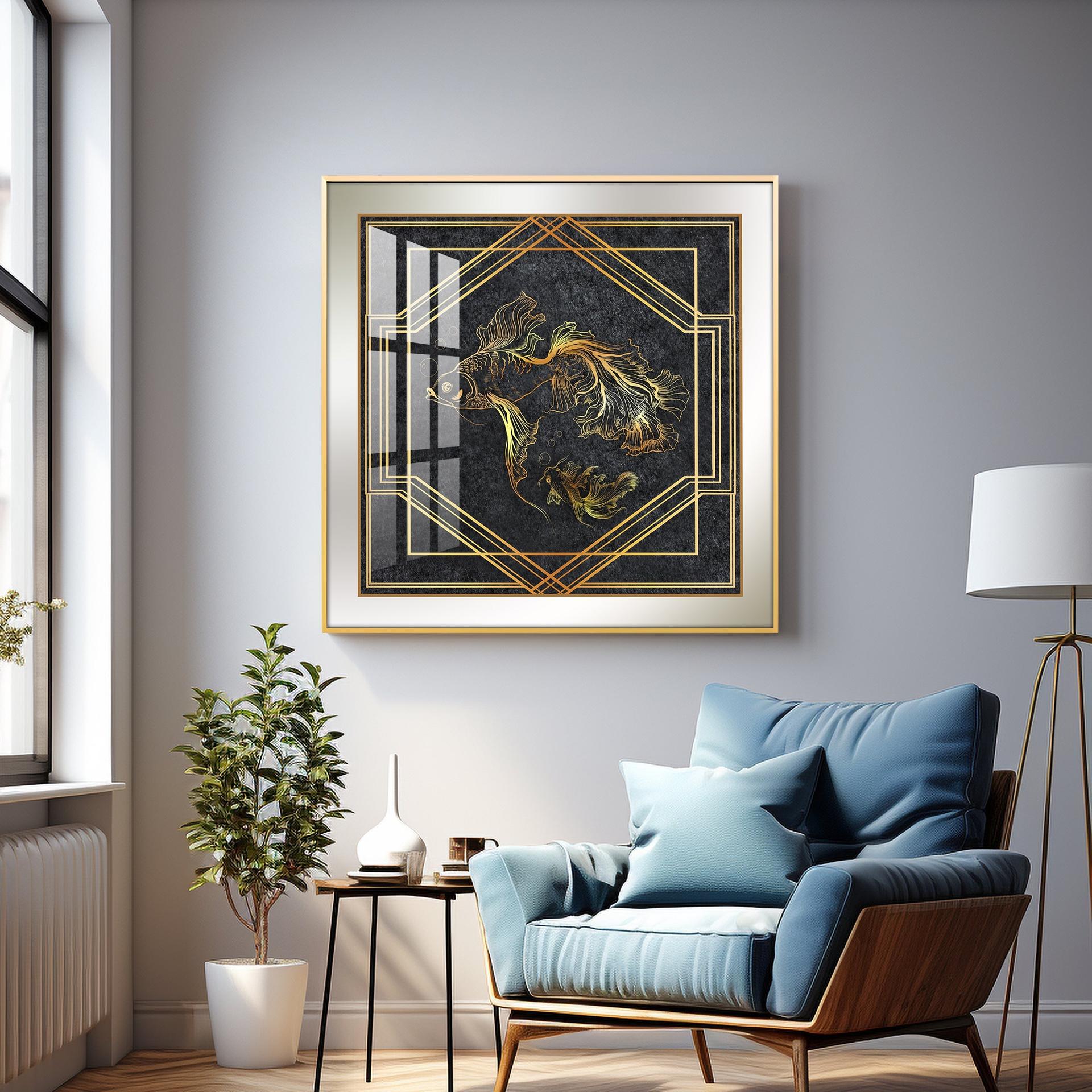 Modern Fashionable Gold Foil Goldfish Premium Acrylic Square Wall Art - Image 7