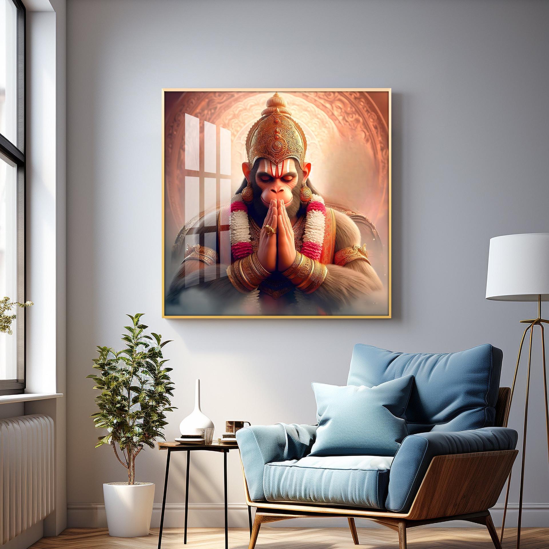 Powerful Hanuman Ji Premium Acrylic Square Wall Art - Image 5
