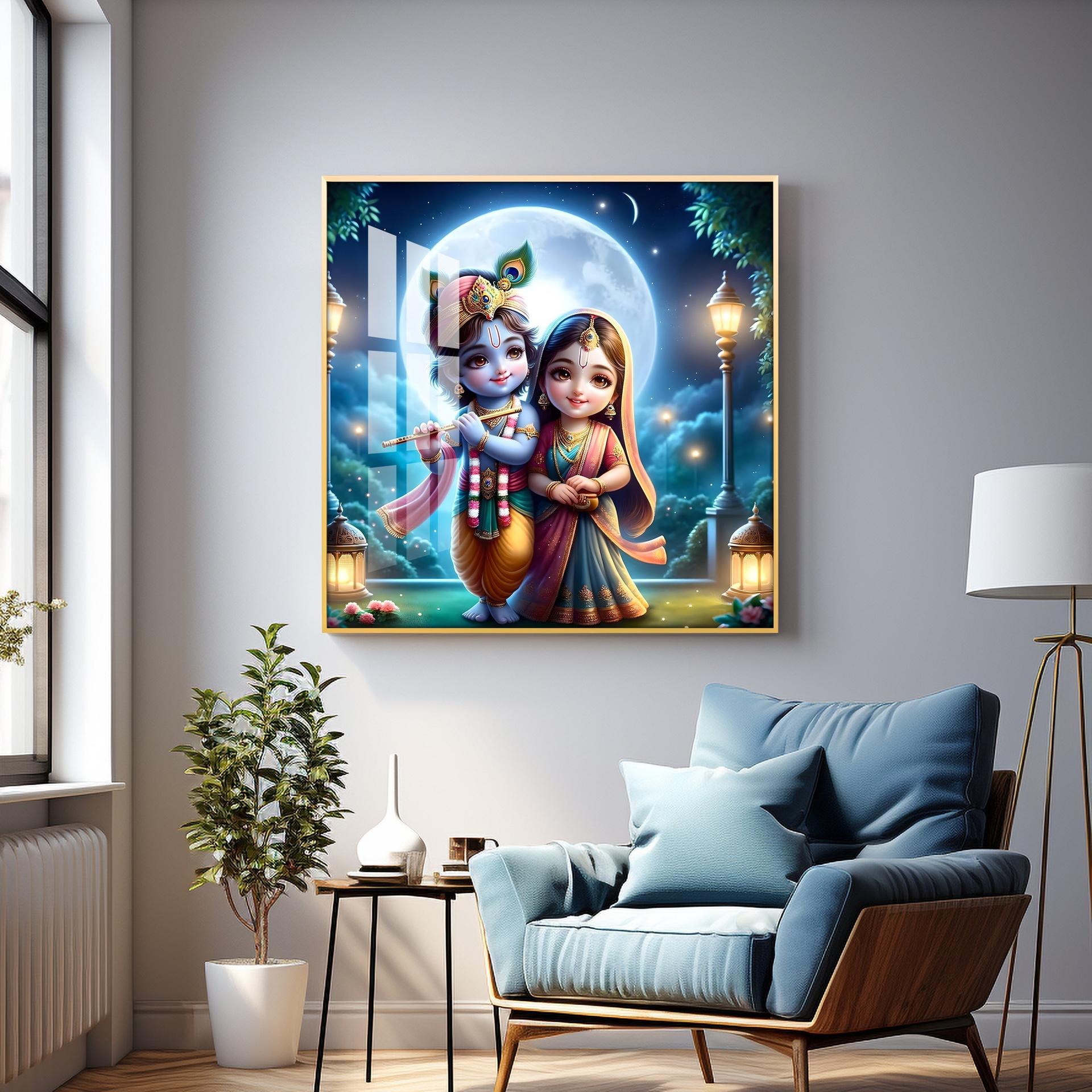 Cute Radha Krishna Premium Acrylic Square Wall Art - Image 13