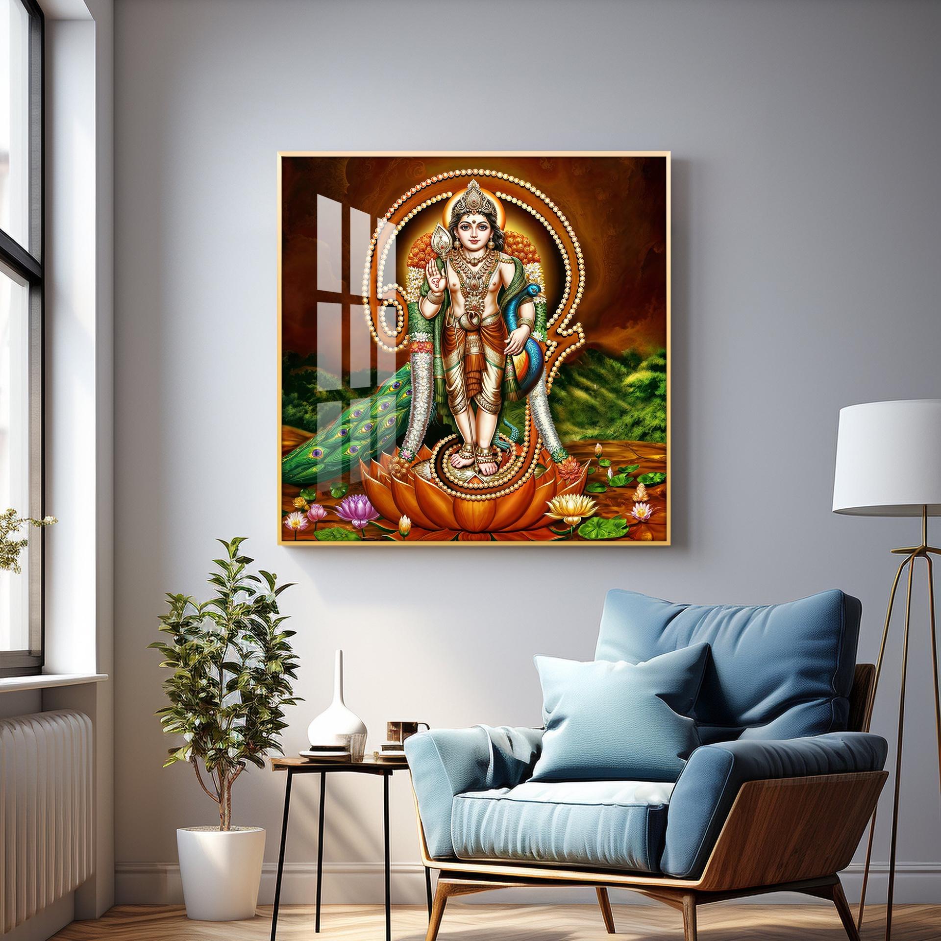 Lord Murugan Swamy Kartikey Premium Acrylic Square Wall Art - Image 8