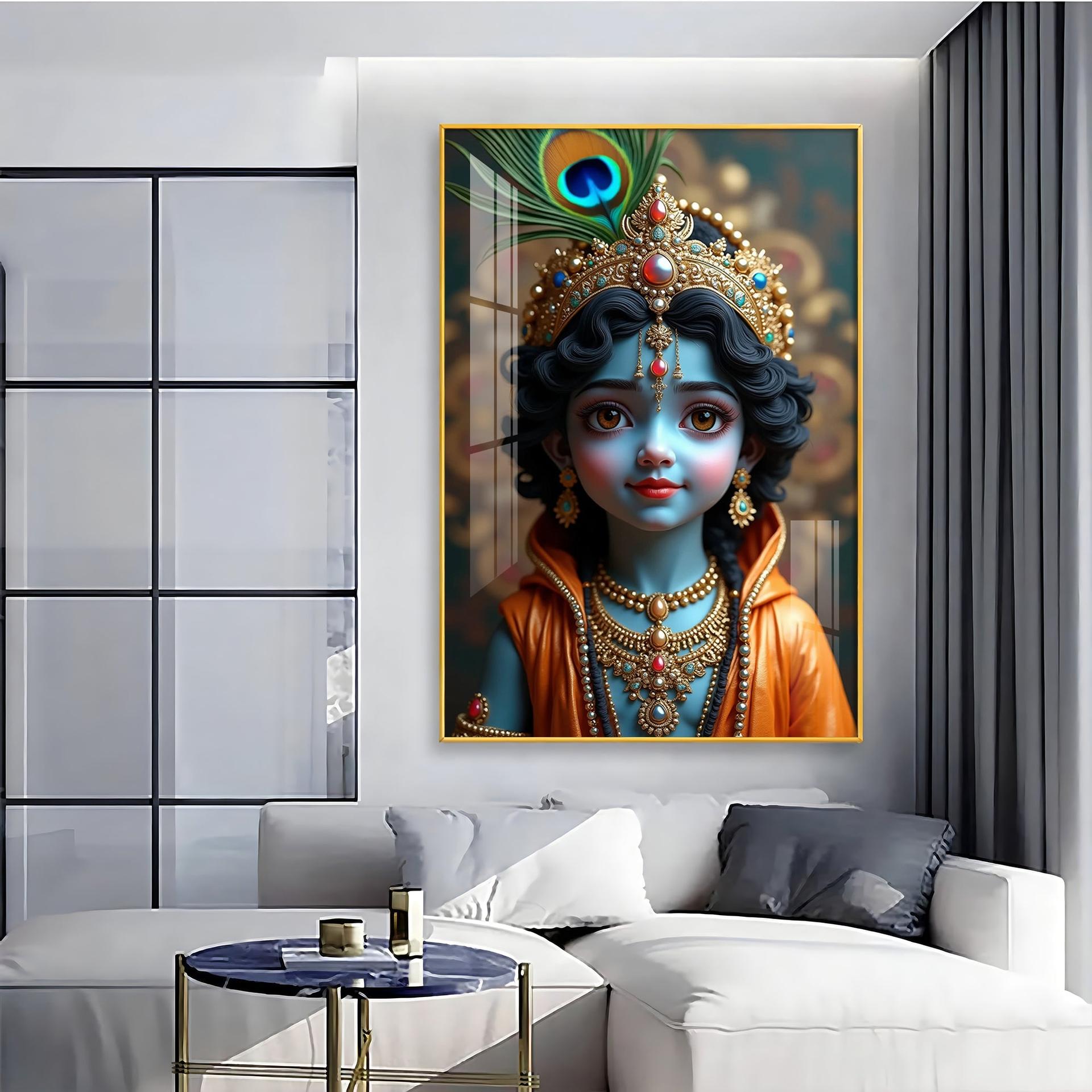 Cute Portriate Of Little Krishna Premium Acrylic Wall Art - Image 8