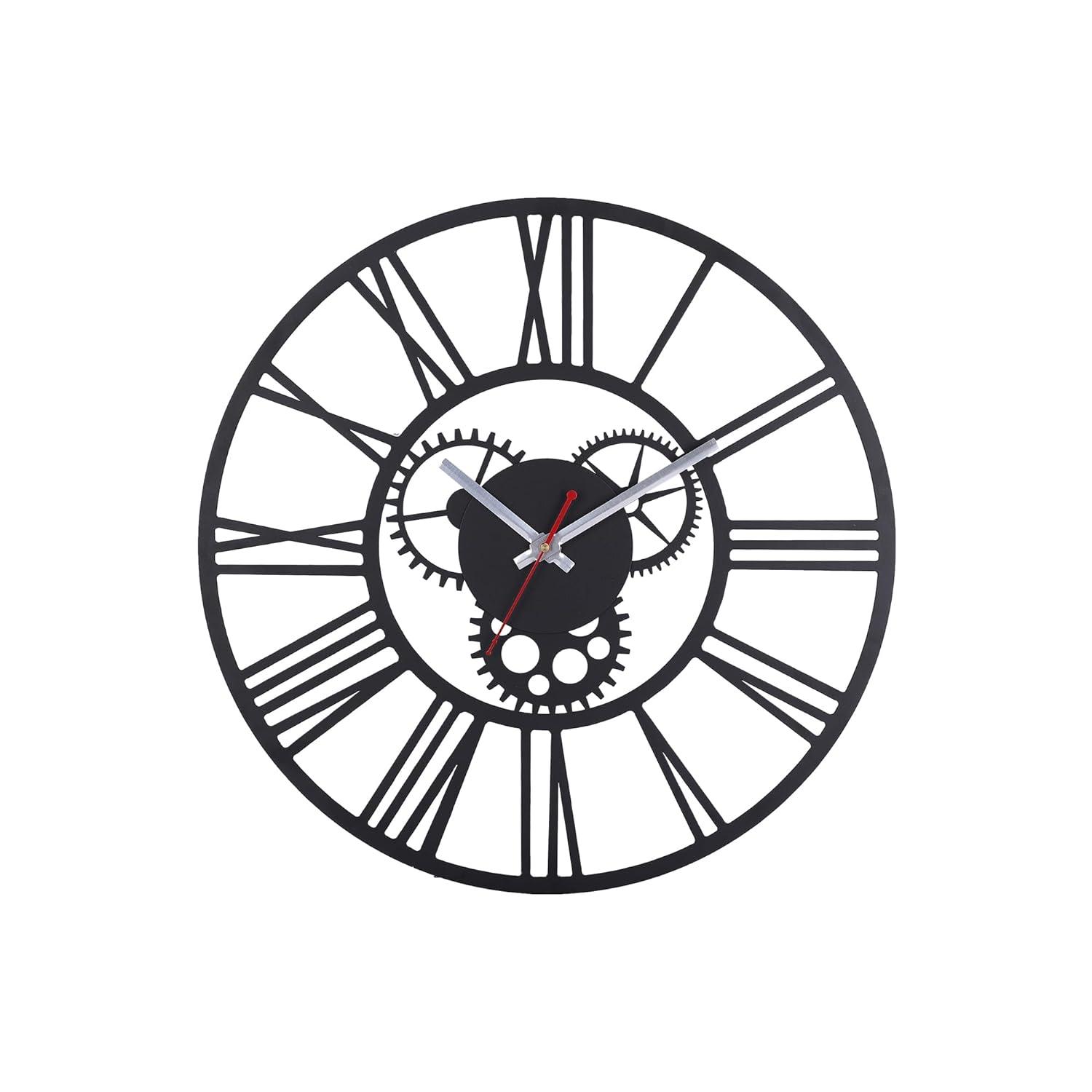 Roman Mechanic Black Metal Wall Clock - Image 2