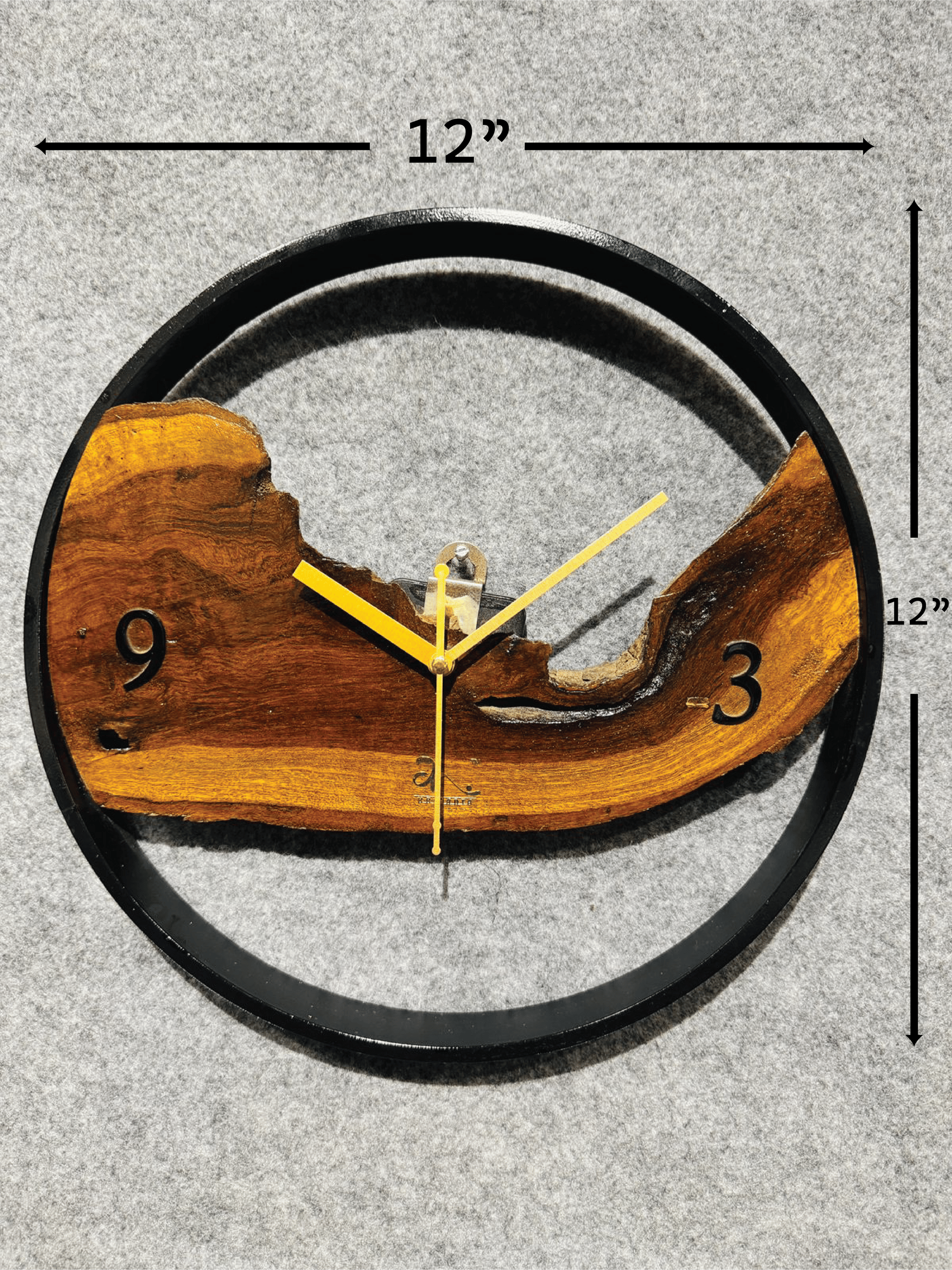 Handmade Natural Wood & Metal Frame Wall Clock - Image 5