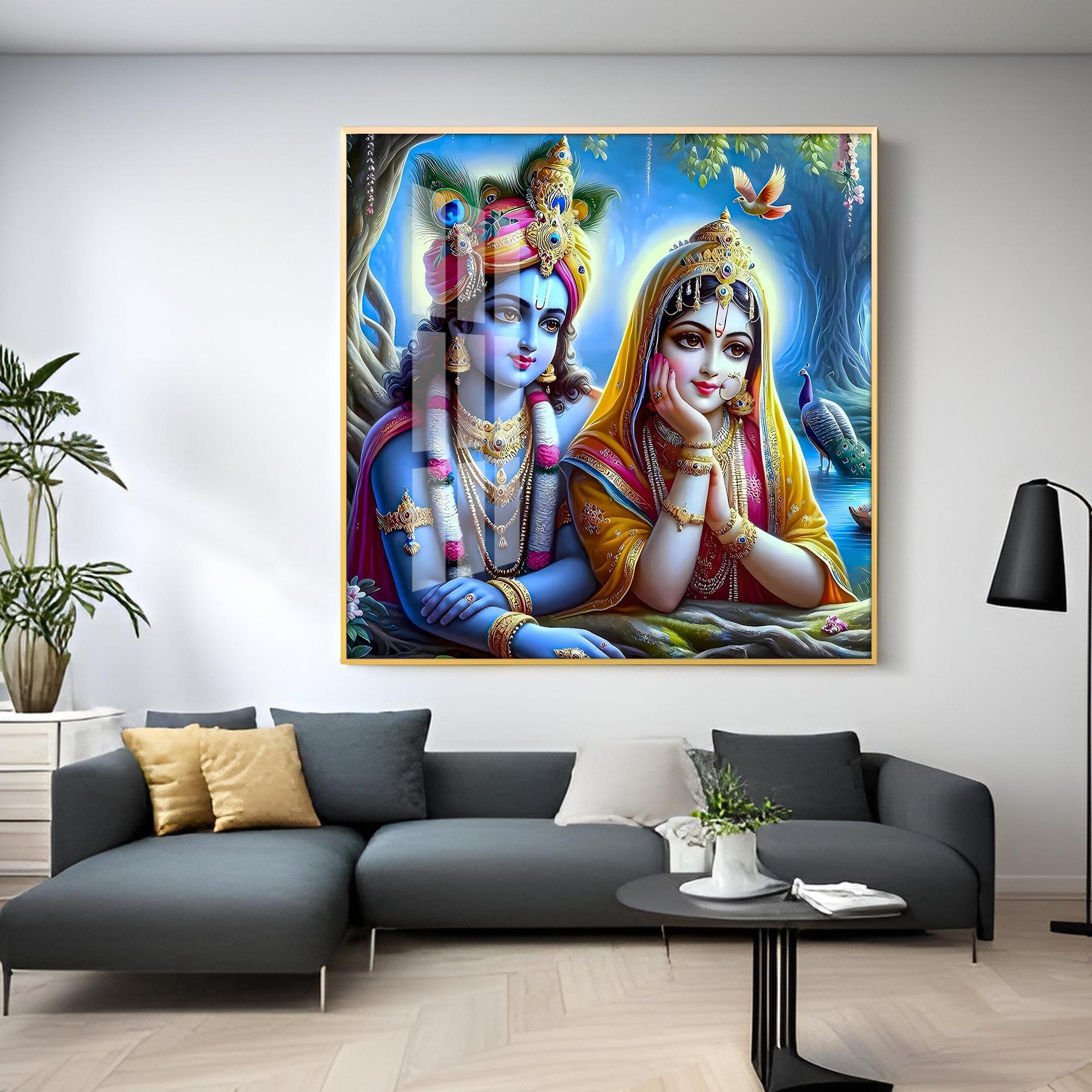 Radha Krishna In Vatika Premium Acrylic Square Wall Art - Image 6