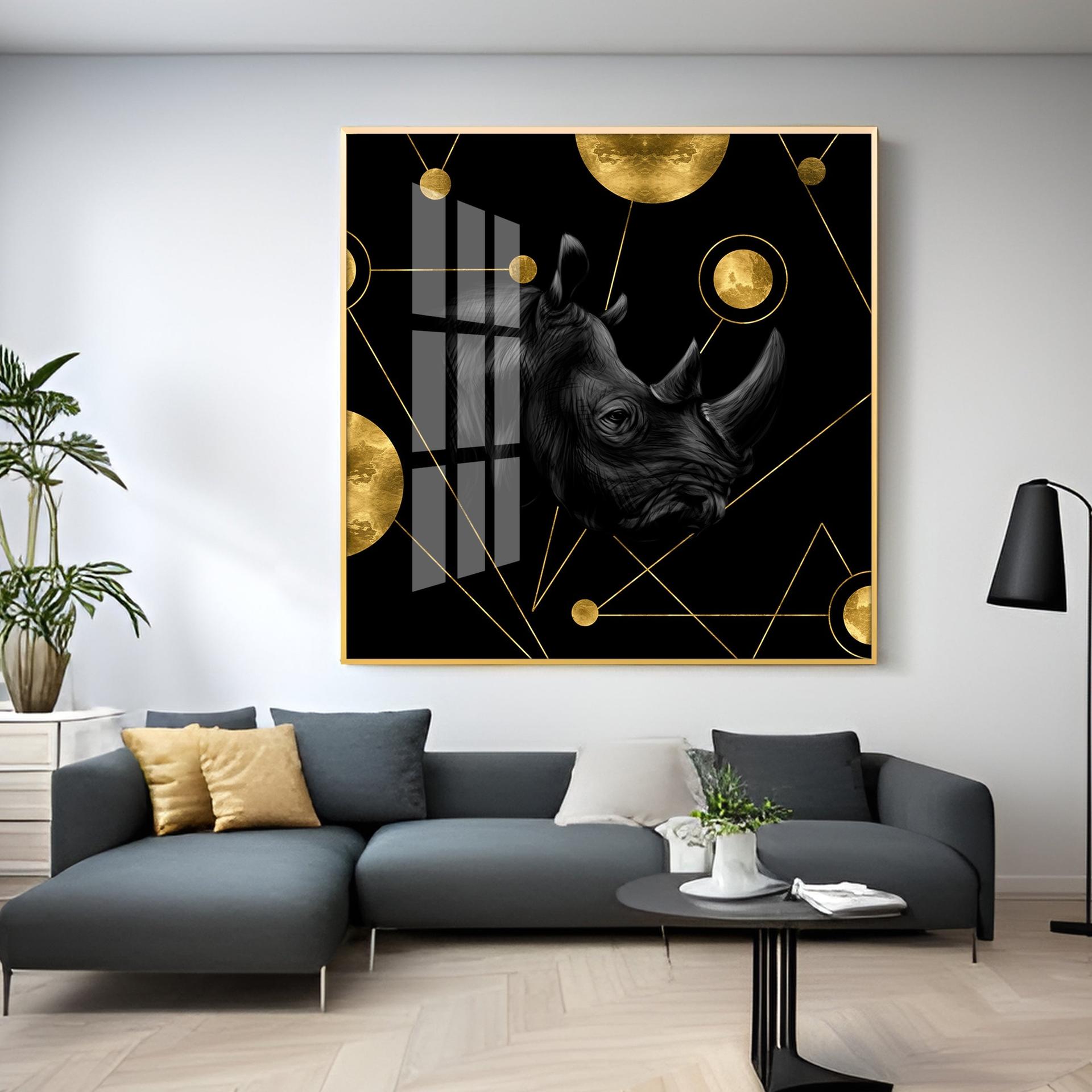 Golden Rhinoceros Luxury Art Premium Acrylic Square Wall Art - Image 13