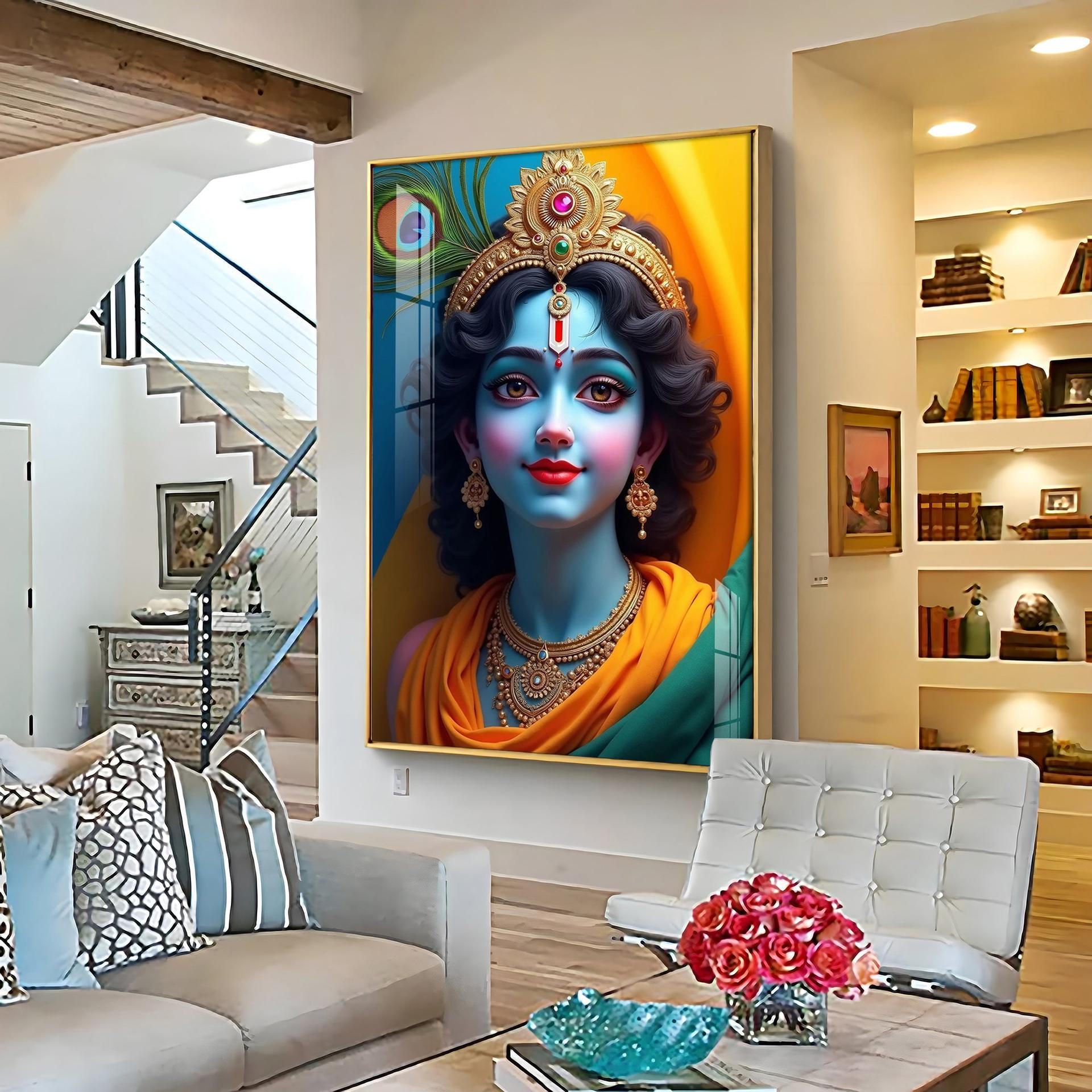 Krishna In Vivid Hues Premium Acrylic Wall Art - Image 7