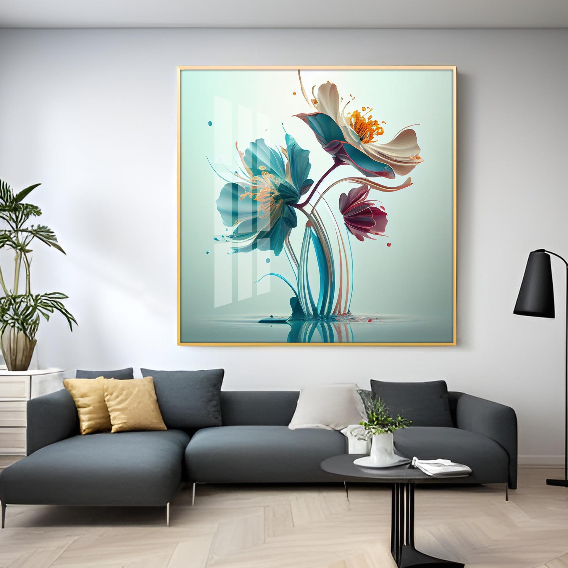 Beautiful Surrealistic Flowers Premium Acrylic Square Wall Art - Image 9