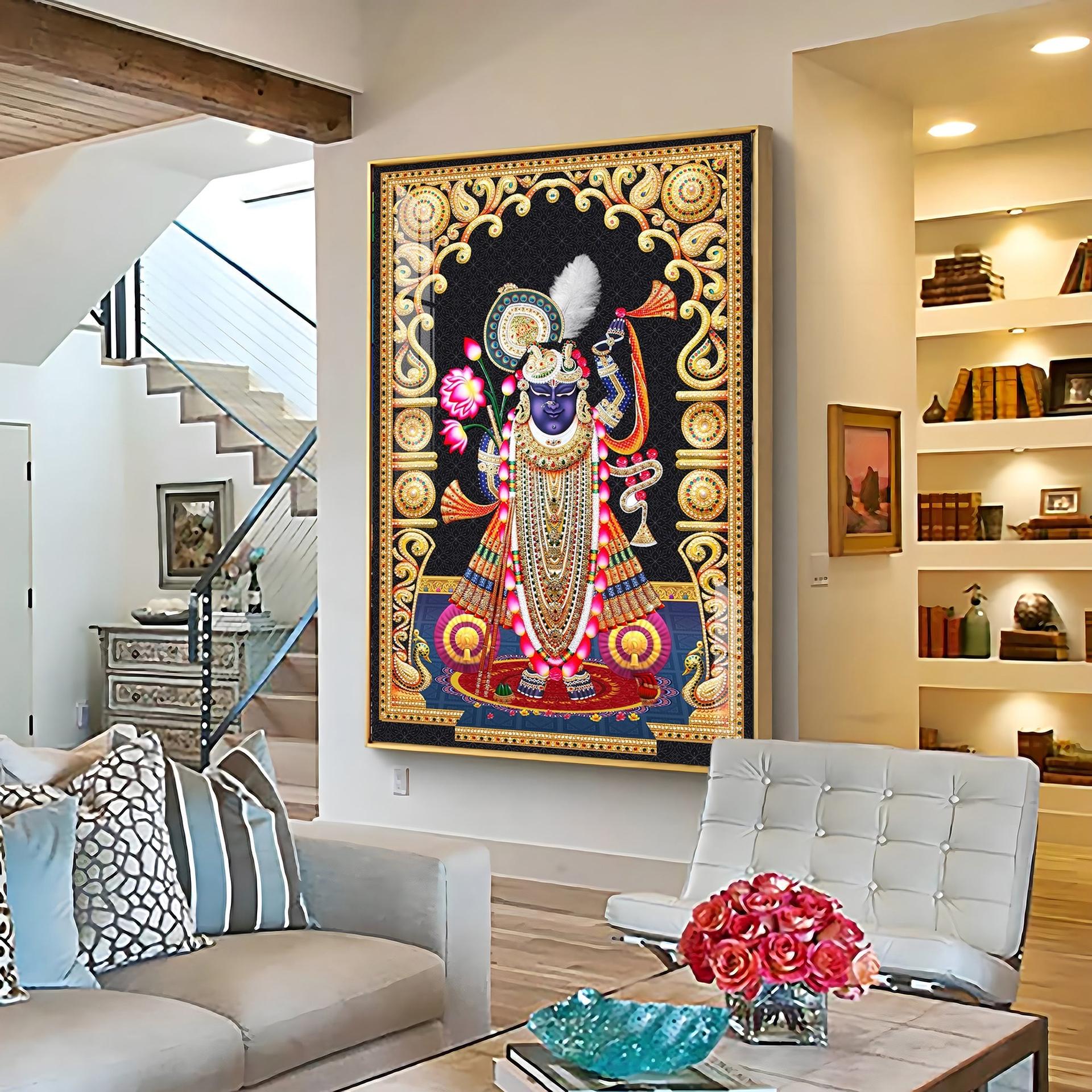 Celestial Krishna Premium Acrylic Vertical Wall Art - Image 5