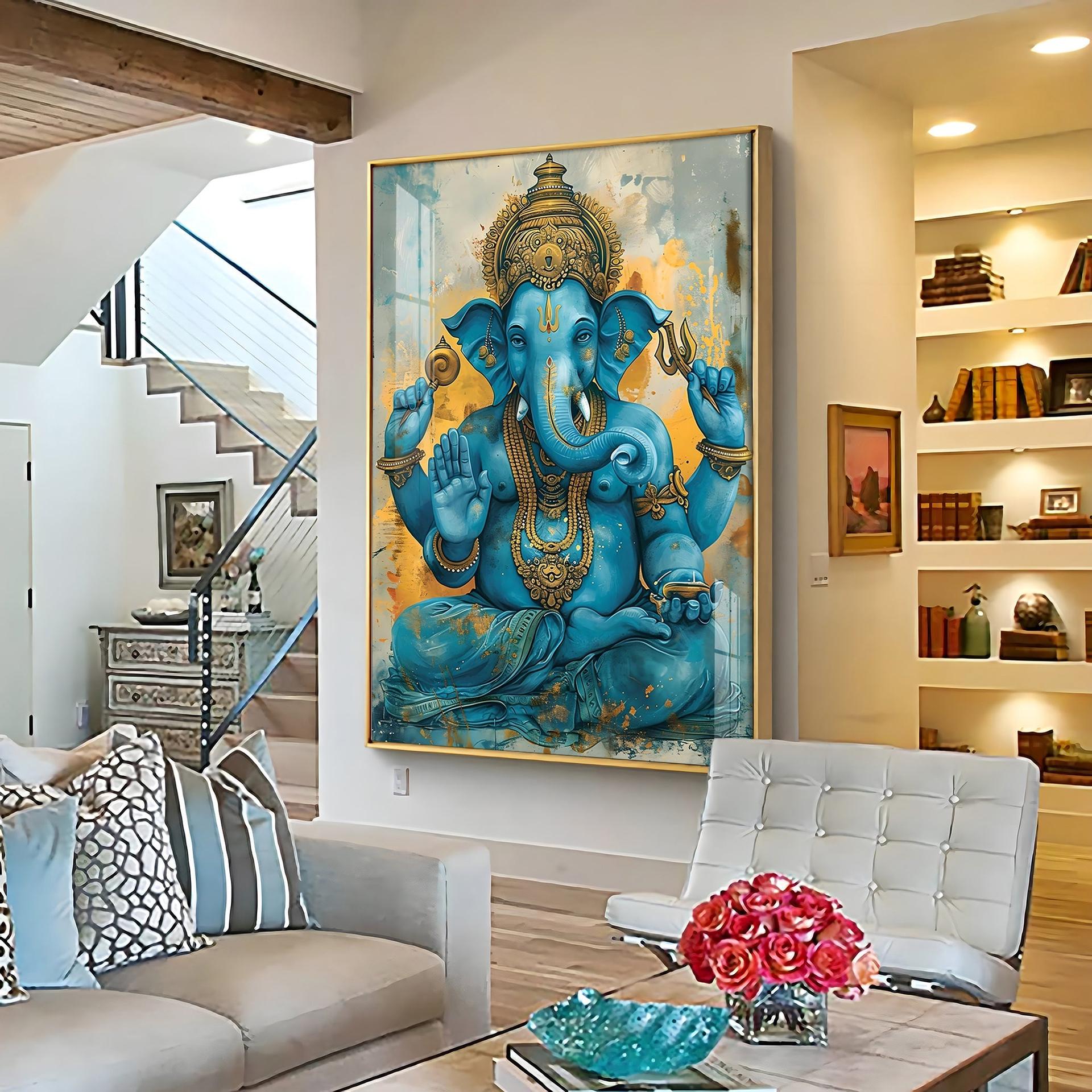 Majestic Blue Ganesha Premium Vertical Acrylic Wall Art - Image 5