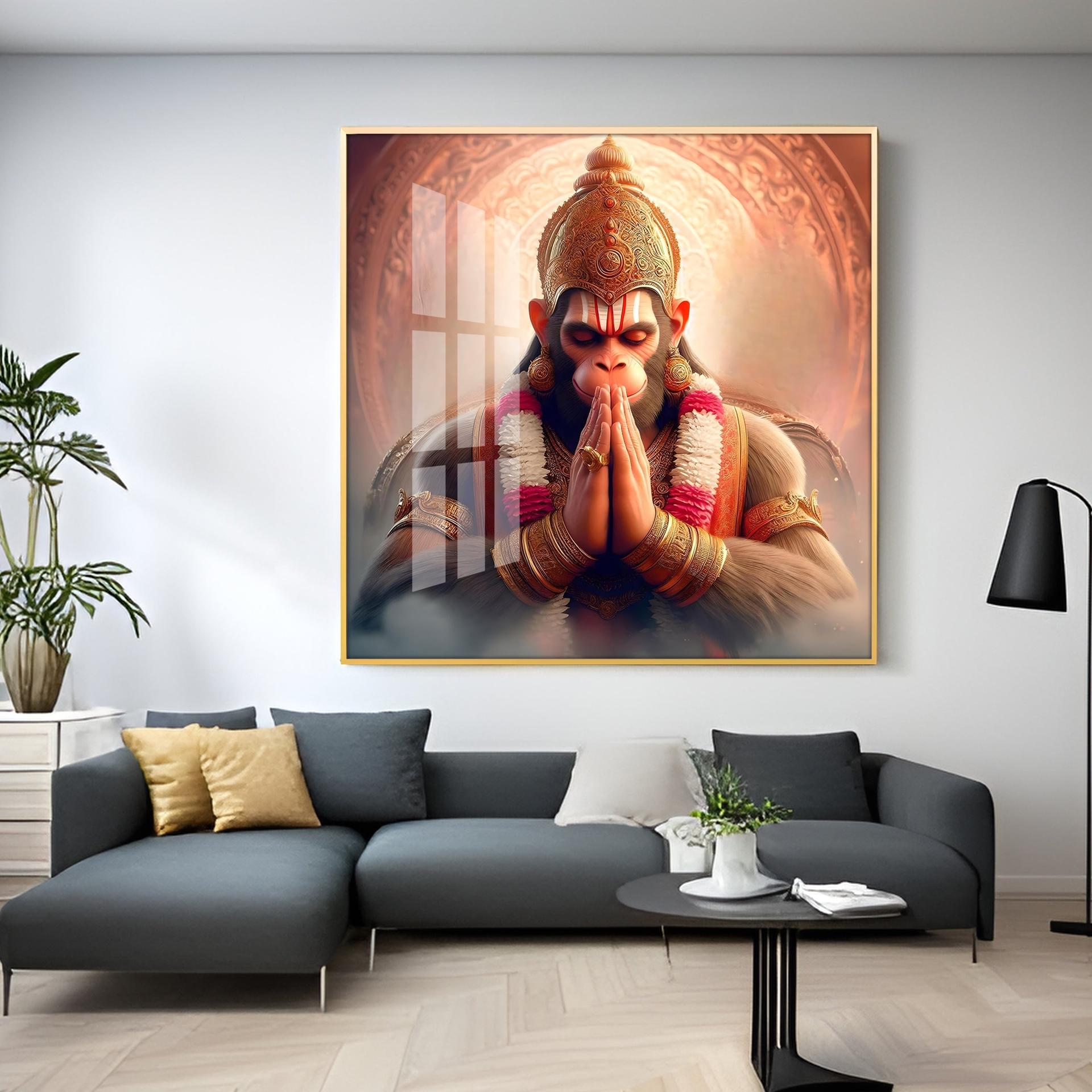 Powerful Hanuman Ji Premium Acrylic Square Wall Art - Image 6