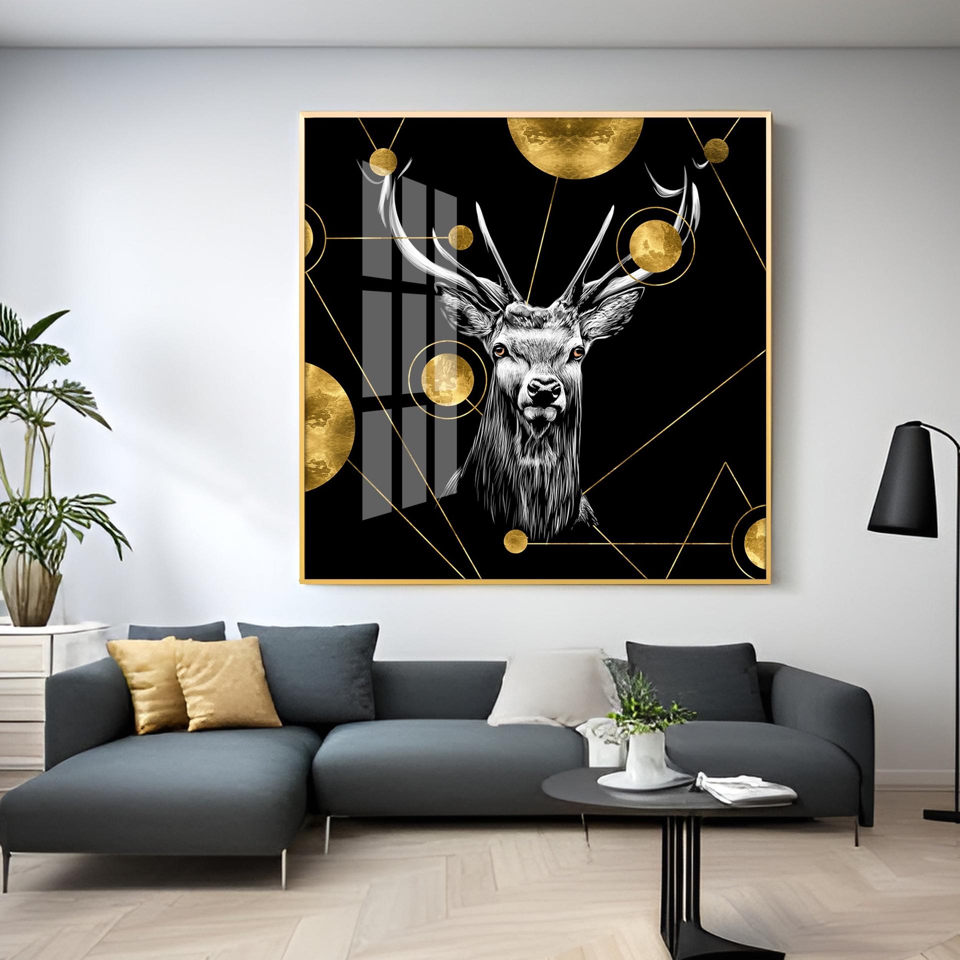 Light Luxury Elk Abstract Art Living Room Premium Acrylic Square Wall Art - Image 7