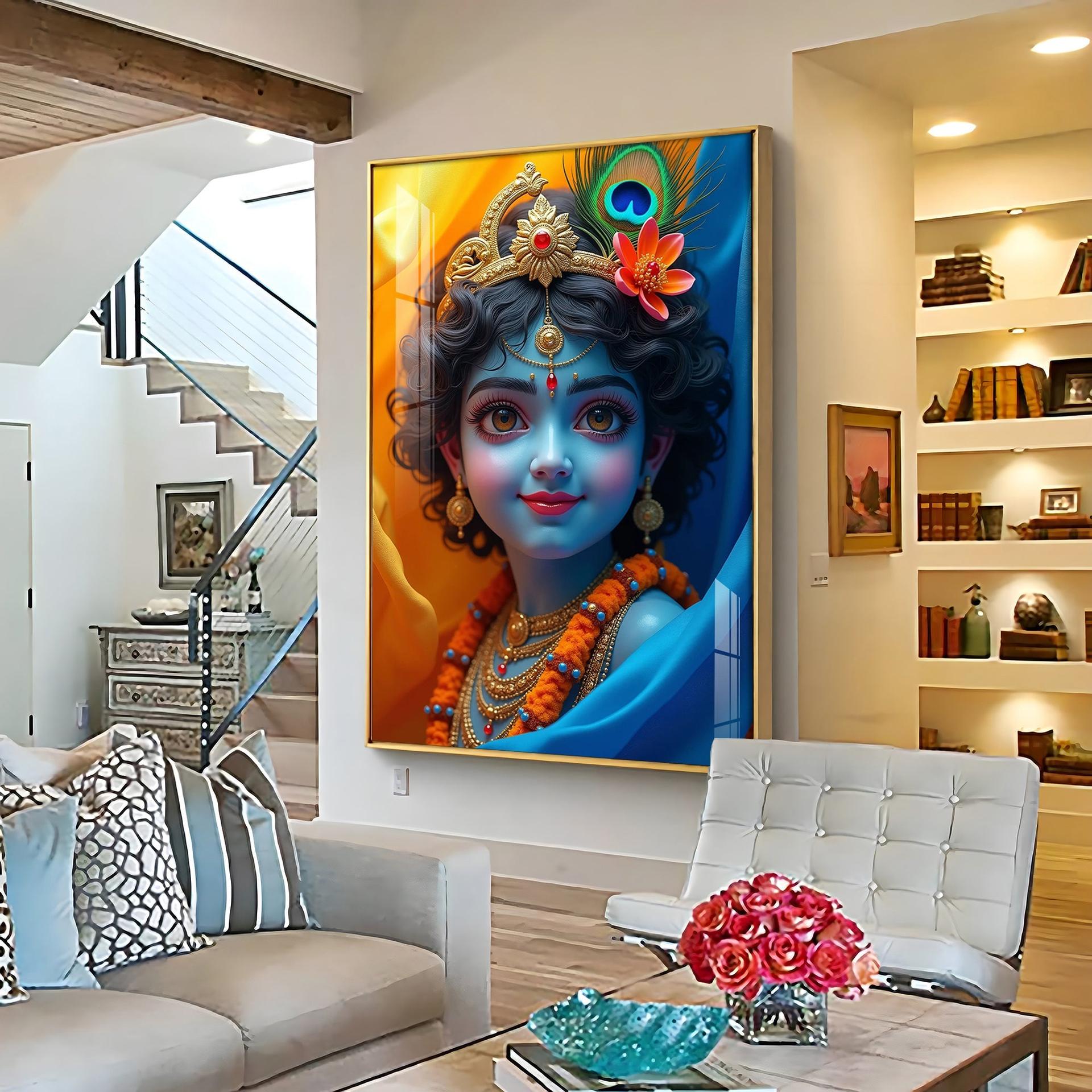 Krishna Smiling Reflection Premium Acrylic Wall Art - Image 12