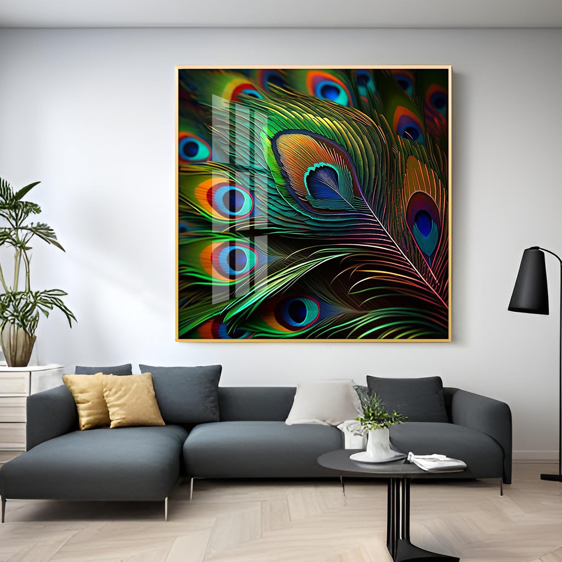Peacock Feather Premium Acrylic Square Wall Art - Image 9