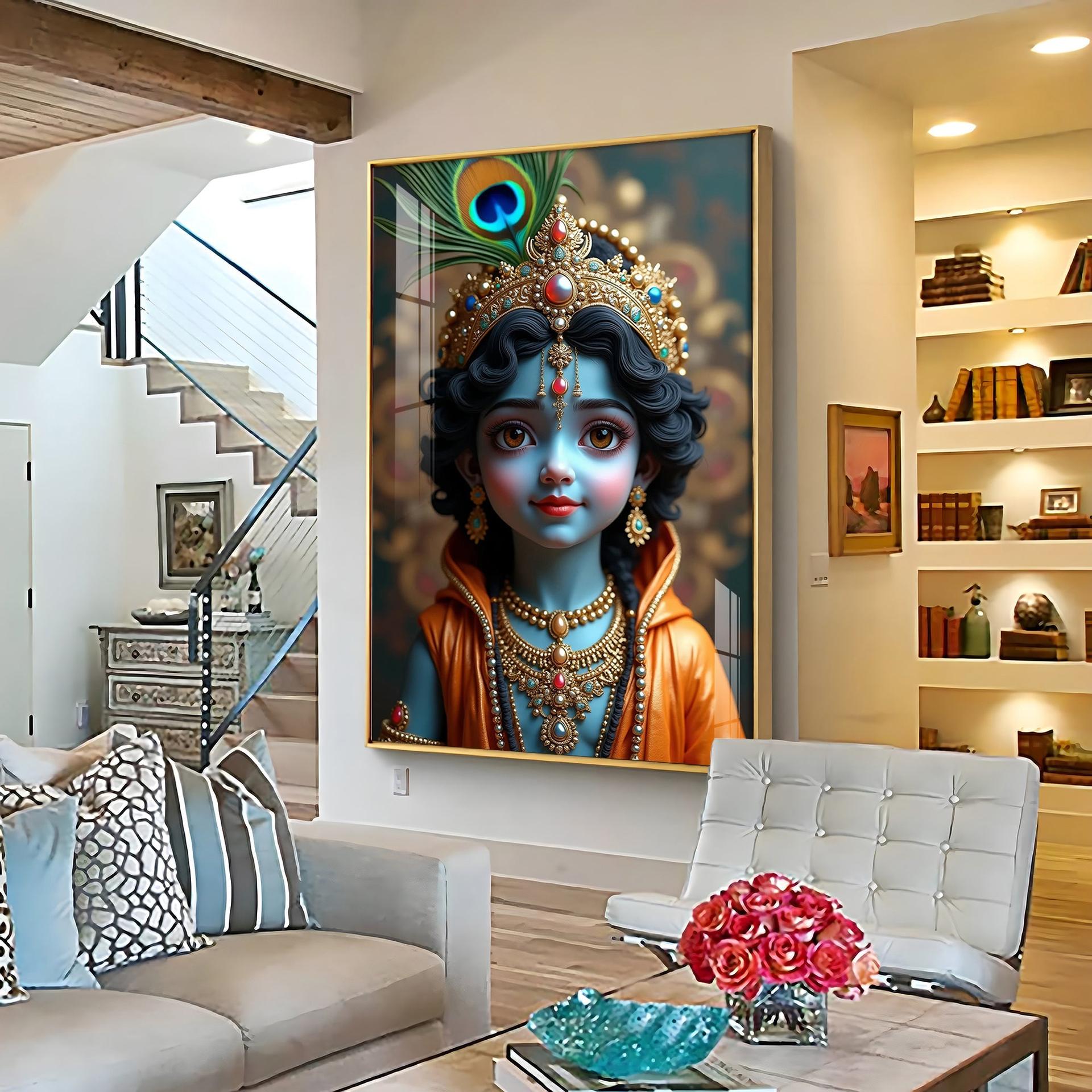 Cute Portriate Of Little Krishna Premium Acrylic Wall Art - Image 2