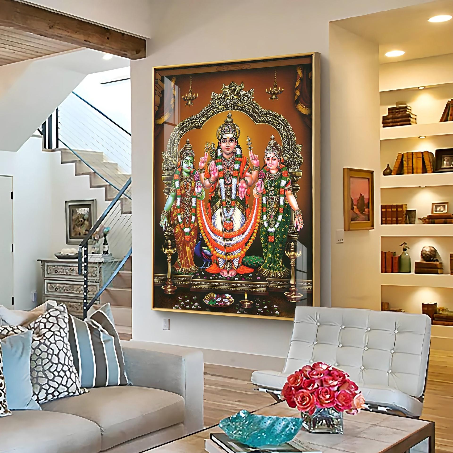 Lord Murugan Valli Deivanai Subramanya Swamy Premium Vertical Acrylic Wall Art - Image 5