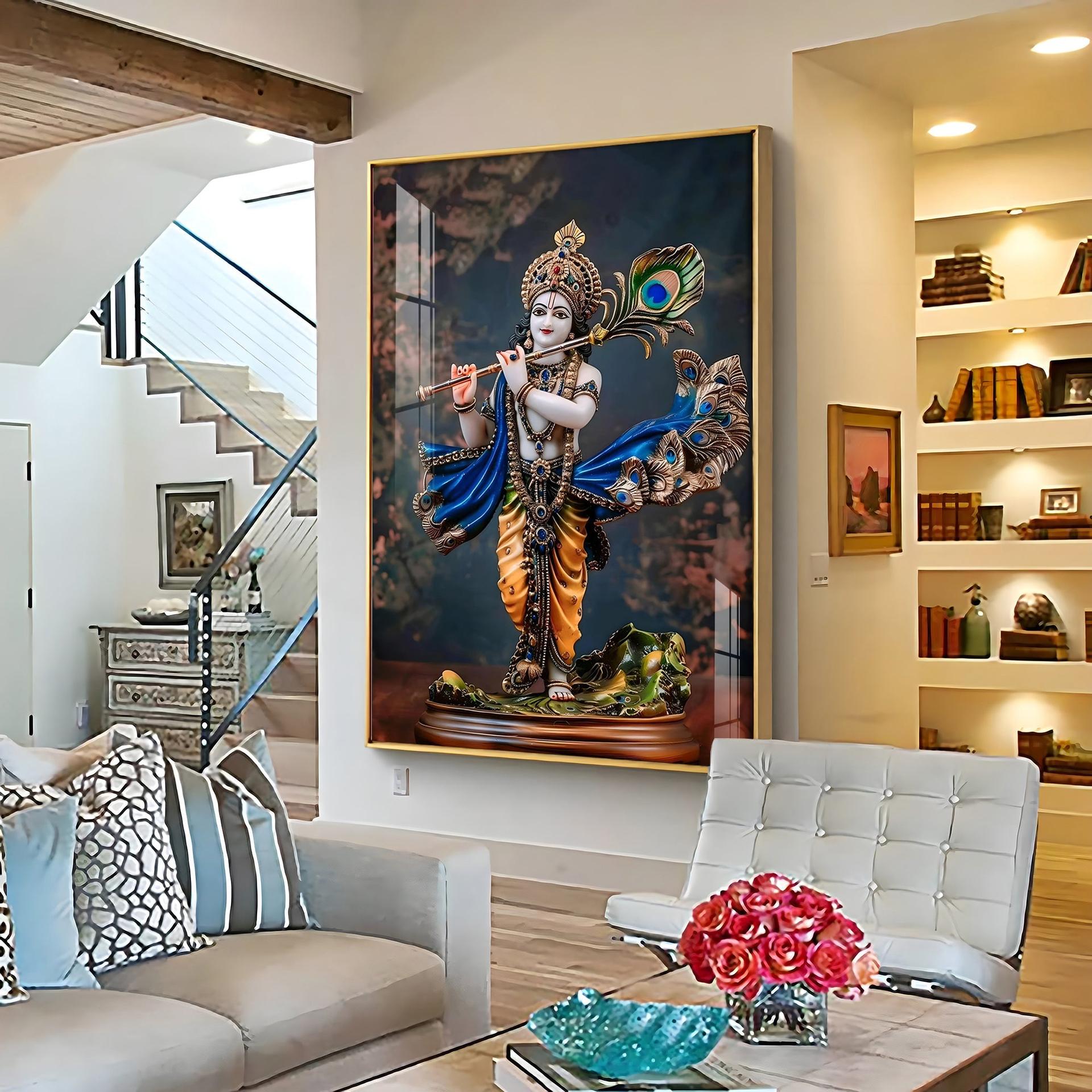 Divine Harmony Of Krishna Premium Vertical Acrylic Wall Art - Image 5