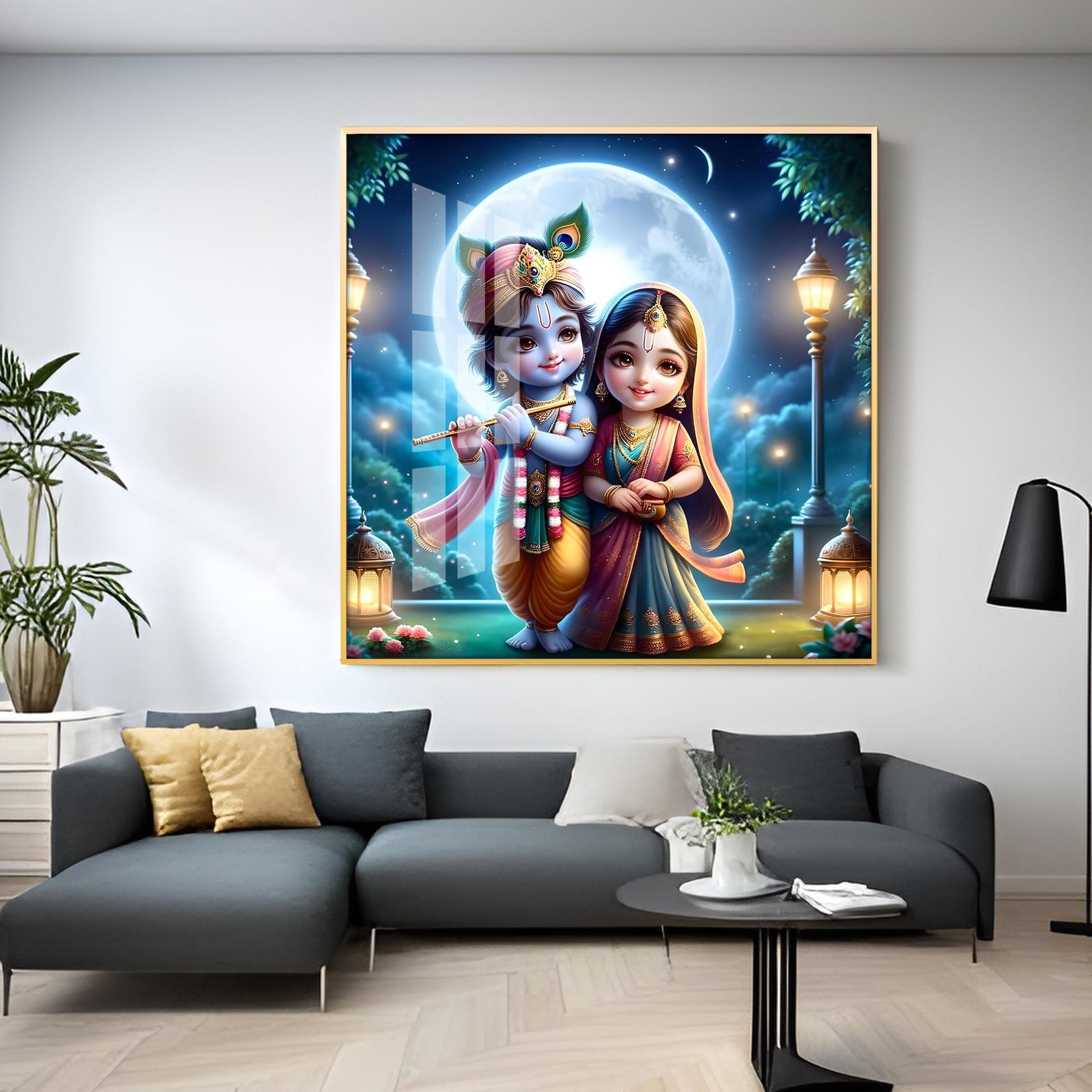 Cute Radha Krishna Premium Acrylic Square Wall Art - Image 6