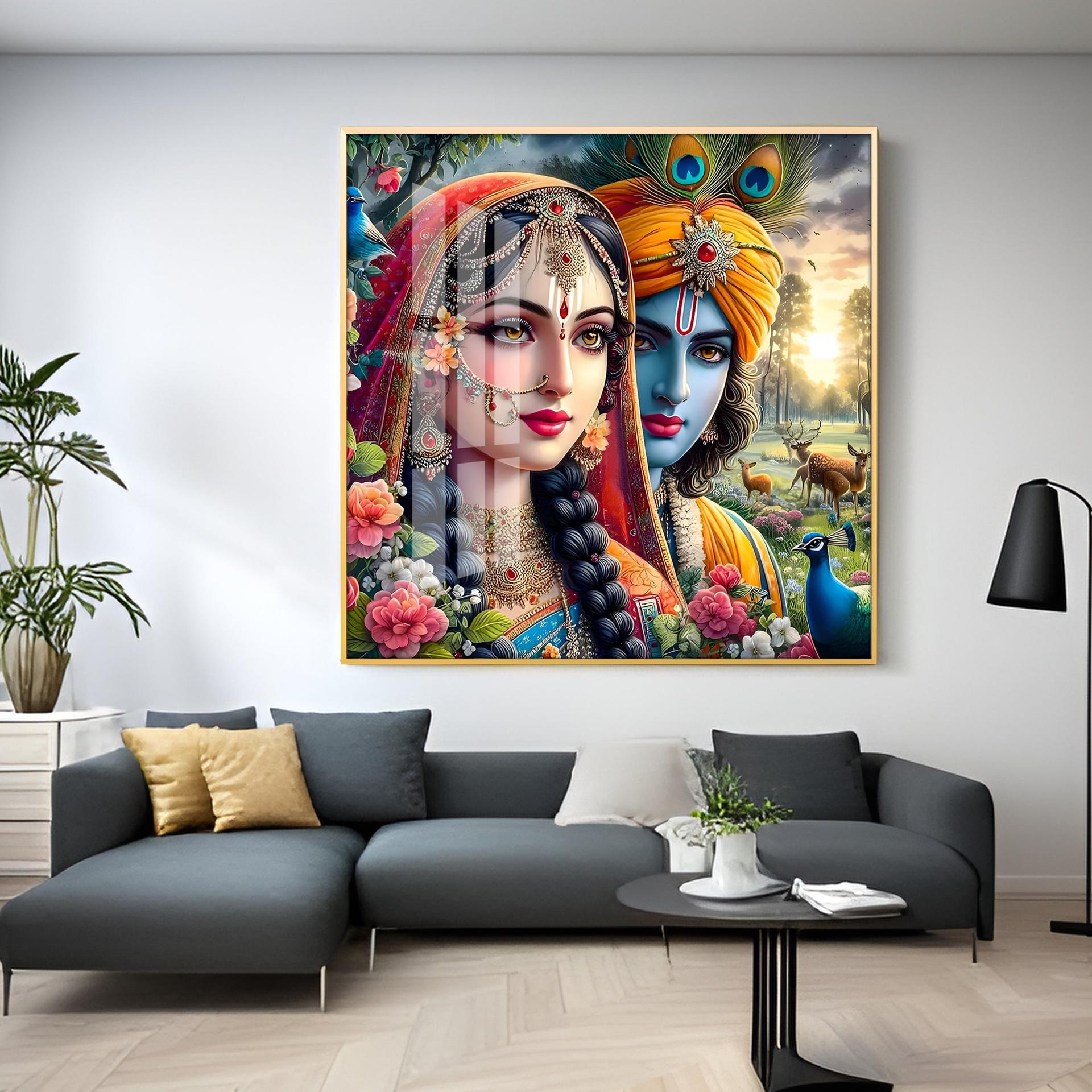 Lovely Radha Krishna Premium Acrylic Square Wall Art - Image 7