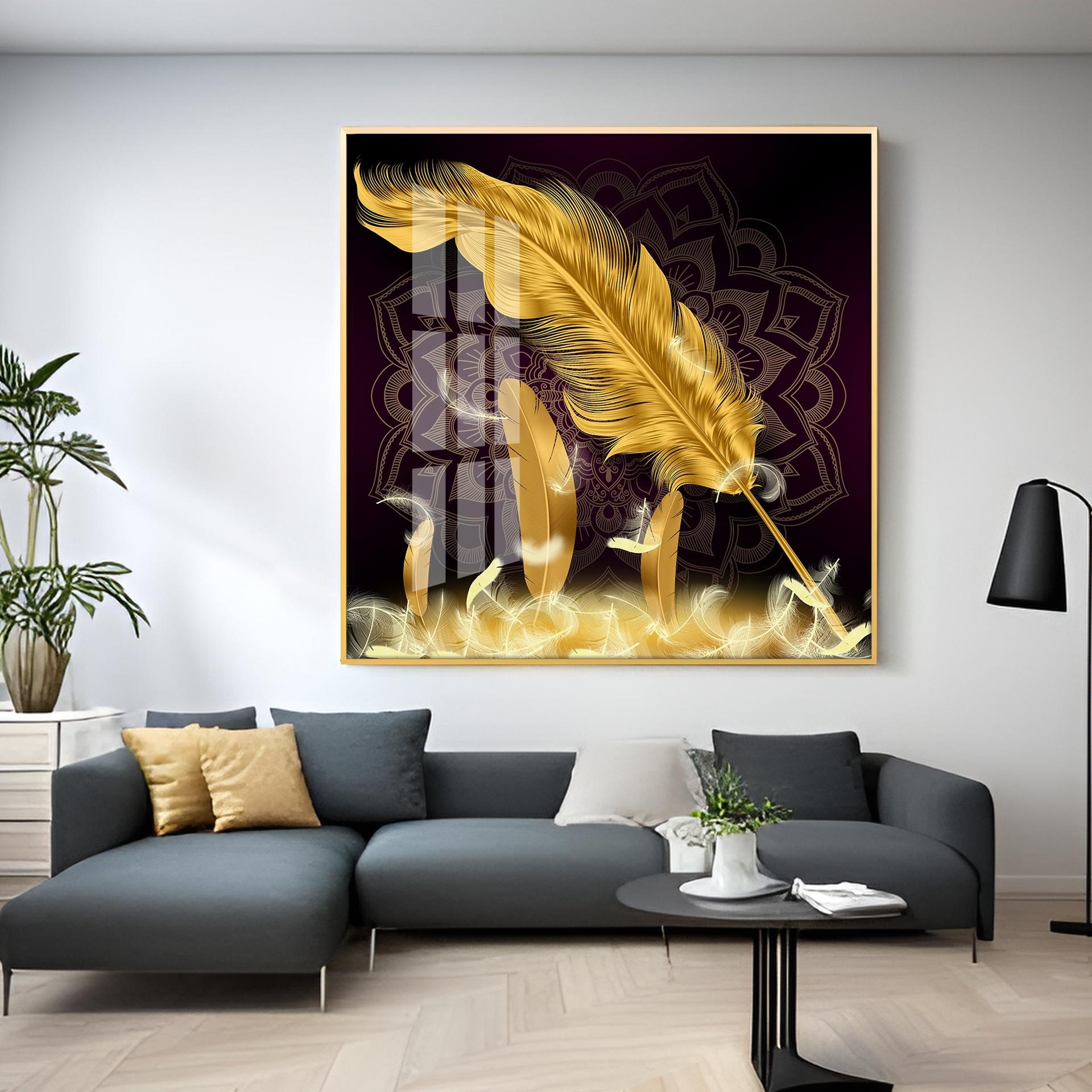 Golden Feather Light Luxury Premium Acrylic Square Wall Art - Image 8