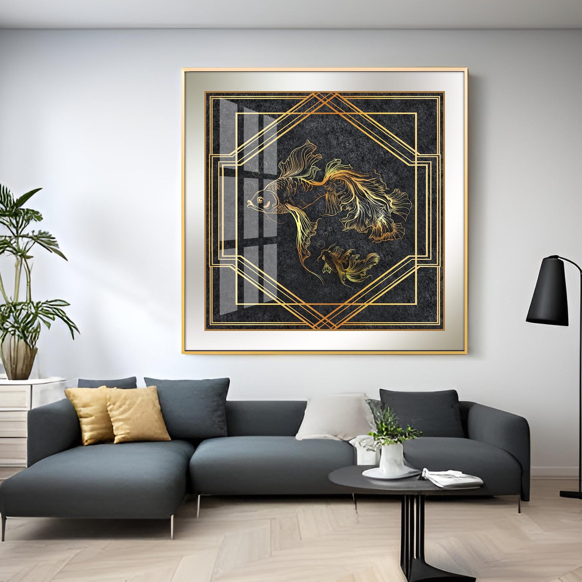 Modern Fashionable Gold Foil Goldfish Premium Acrylic Square Wall Art - Image 14