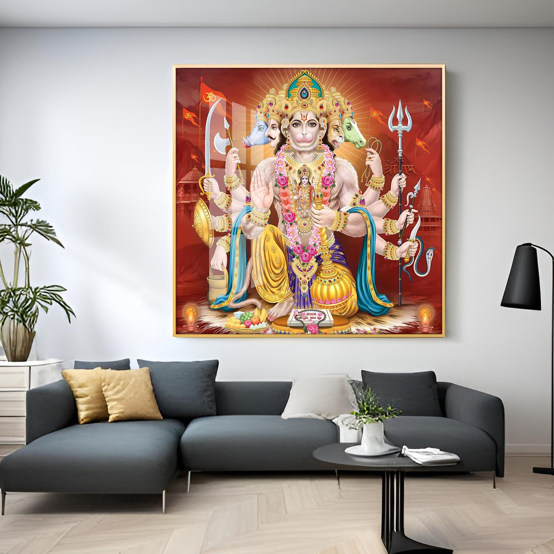 Panchmukhi Hanuman Premium Acrylic Square Wall Art - Image 6