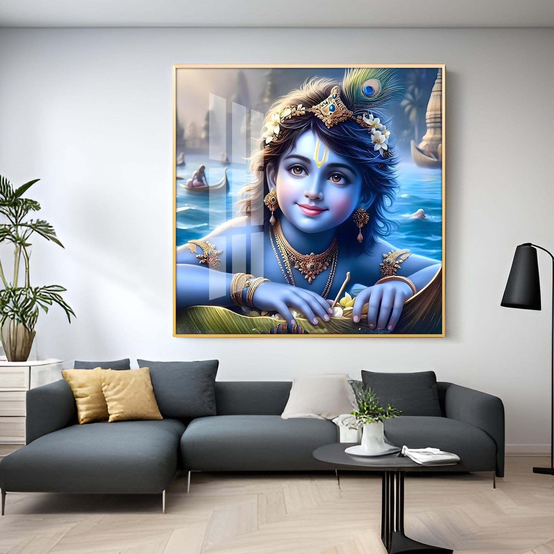 Little Krishna Premium Acrylic Square Wall Art - Image 13