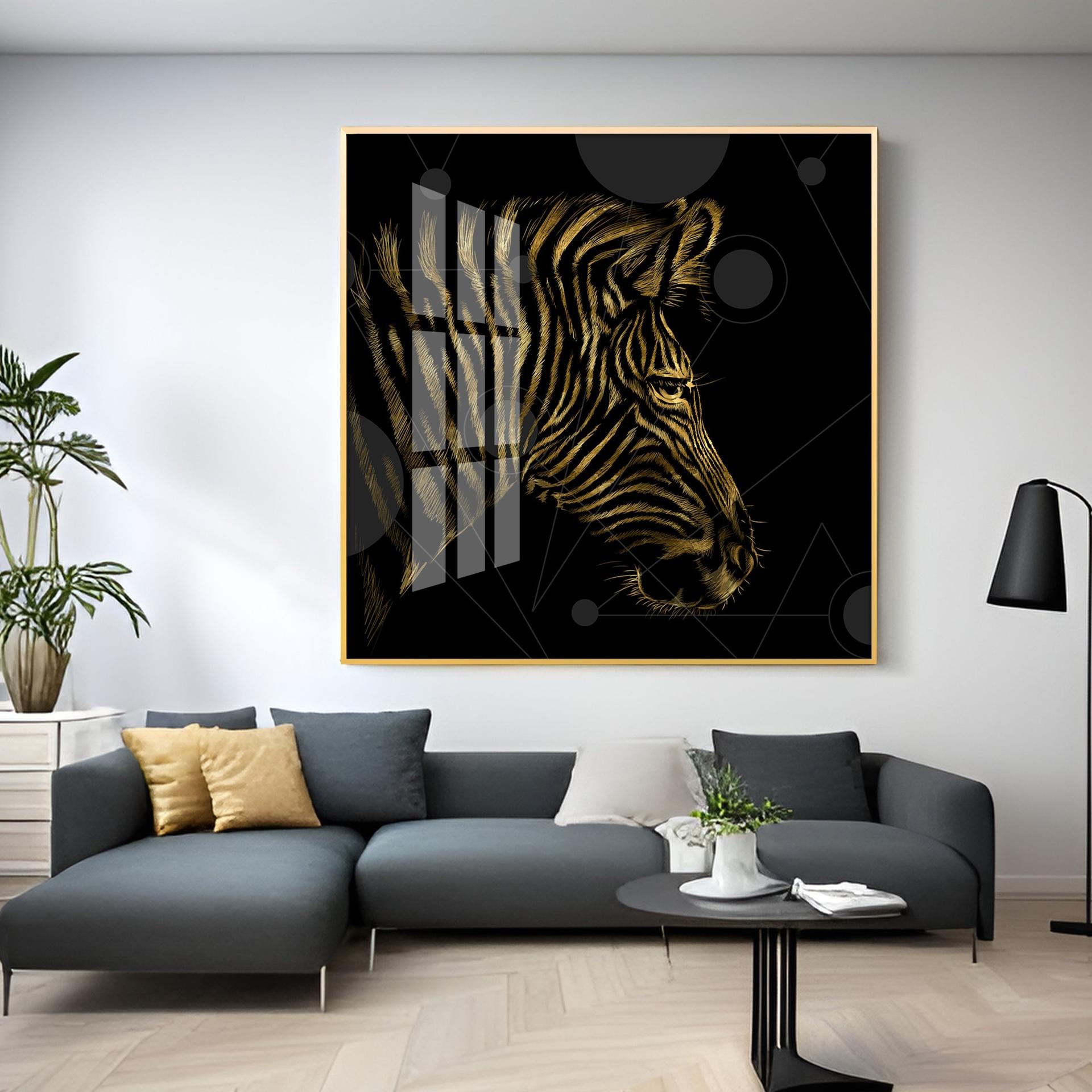 Modern Zebra Abstract Art Living Room Premium Acrylic Square Wall Art - Image 7