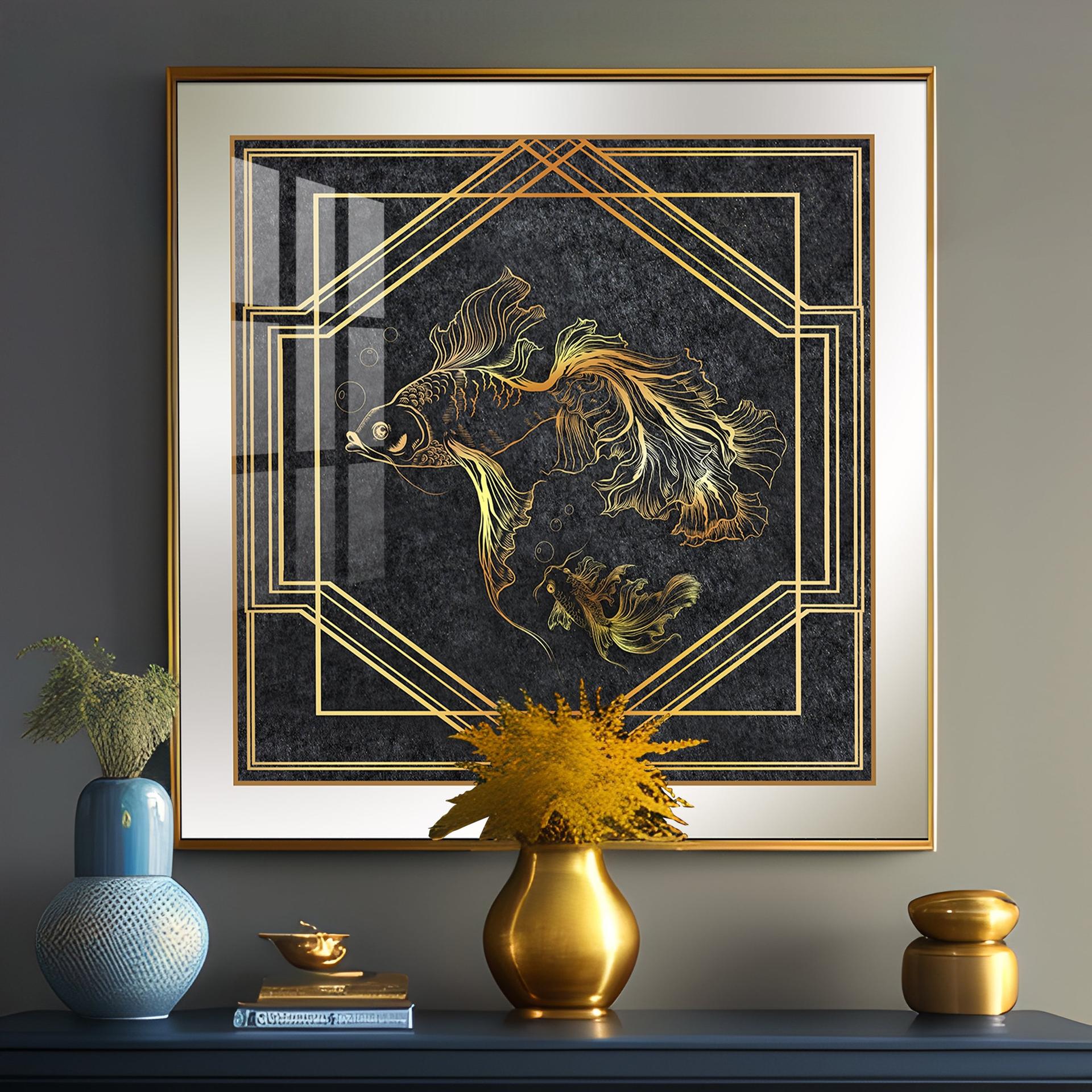 Modern Fashionable Gold Foil Goldfish Premium Acrylic Square Wall Art - Image 12
