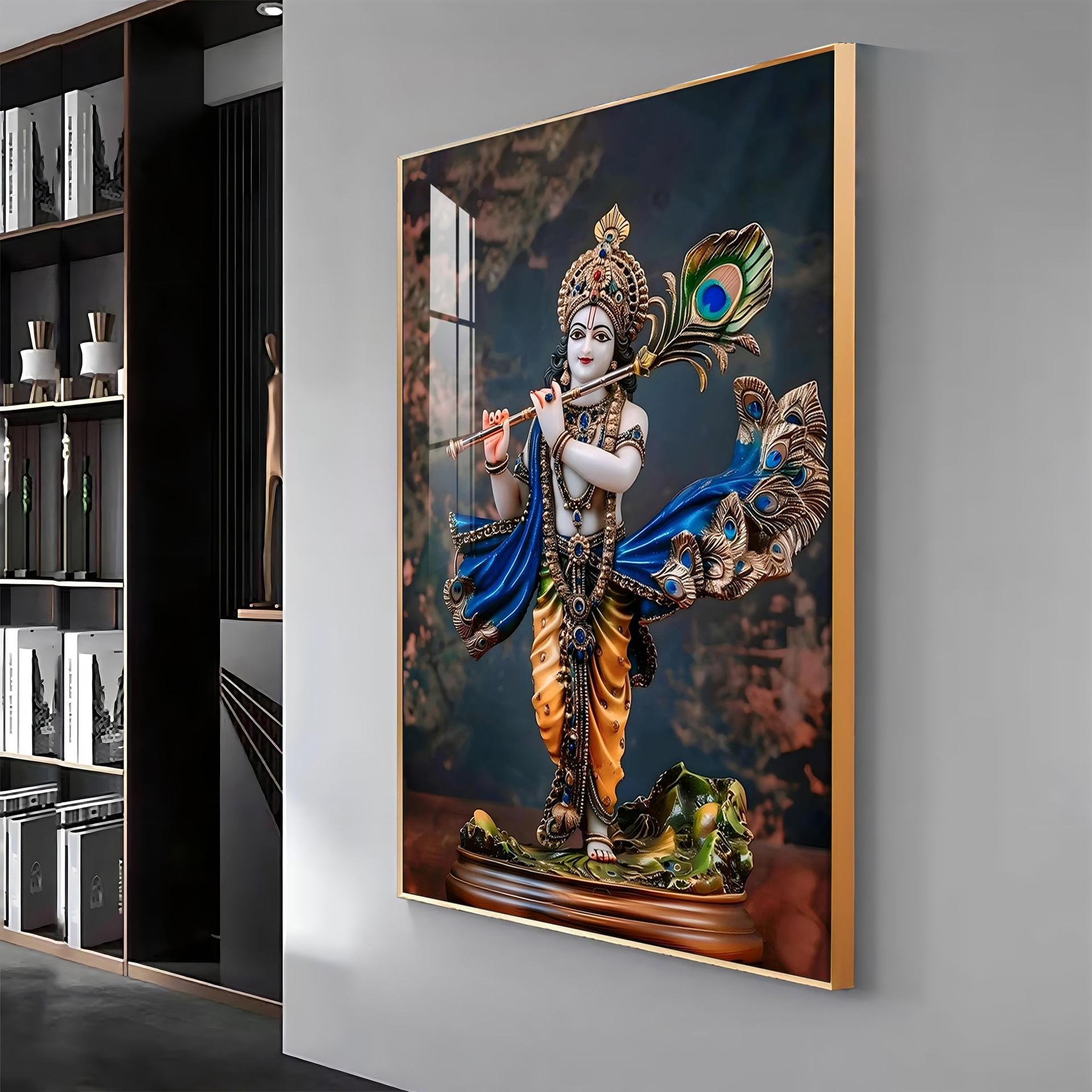 Divine Harmony Of Krishna Premium Vertical Acrylic Wall Art - Image 14