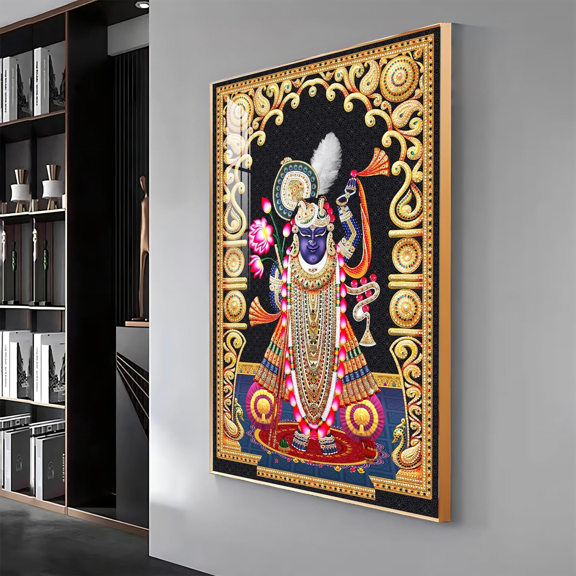Celestial Krishna Premium Acrylic Vertical Wall Art - Image 2
