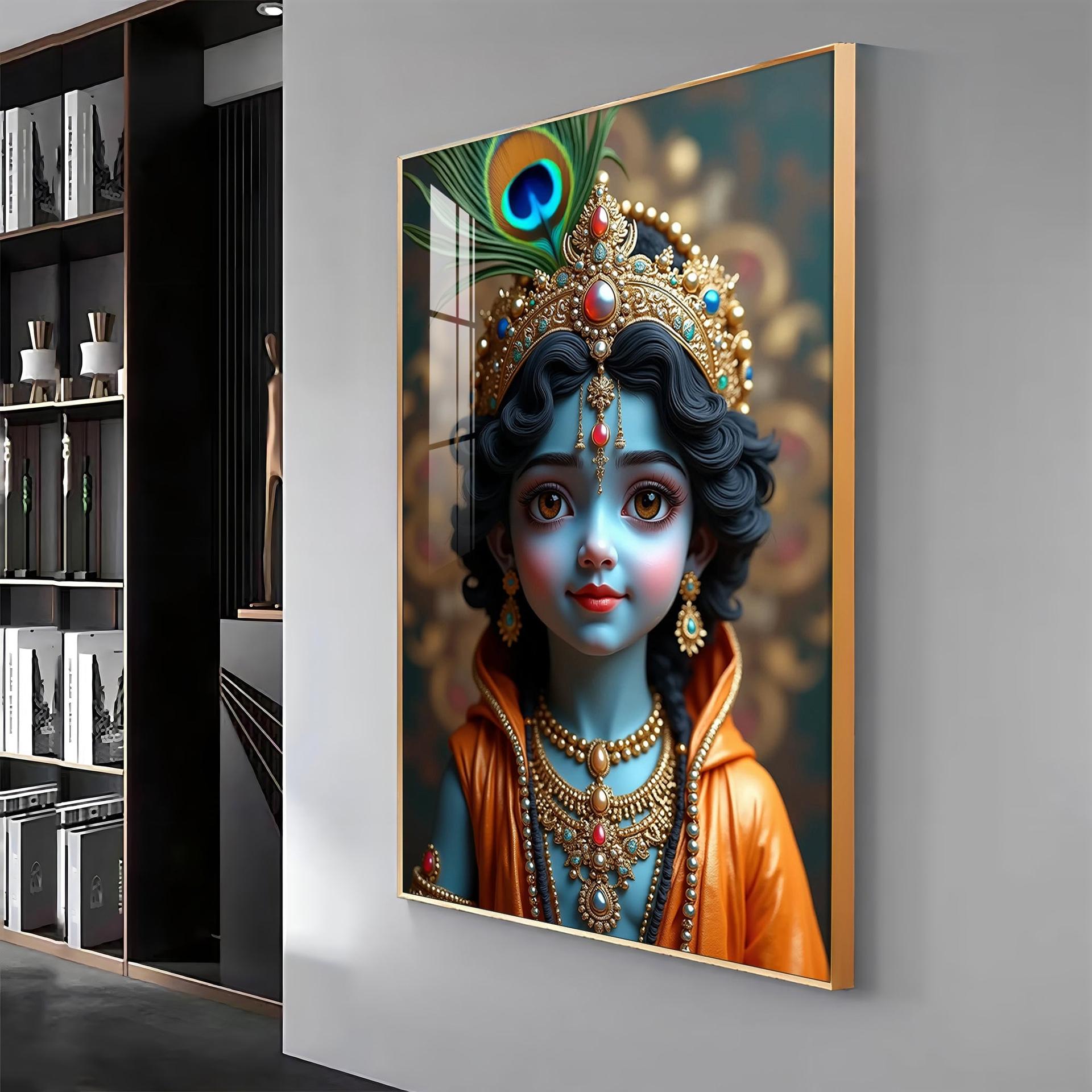 Cute Portriate Of Little Krishna Premium Acrylic Wall Art - Image 13