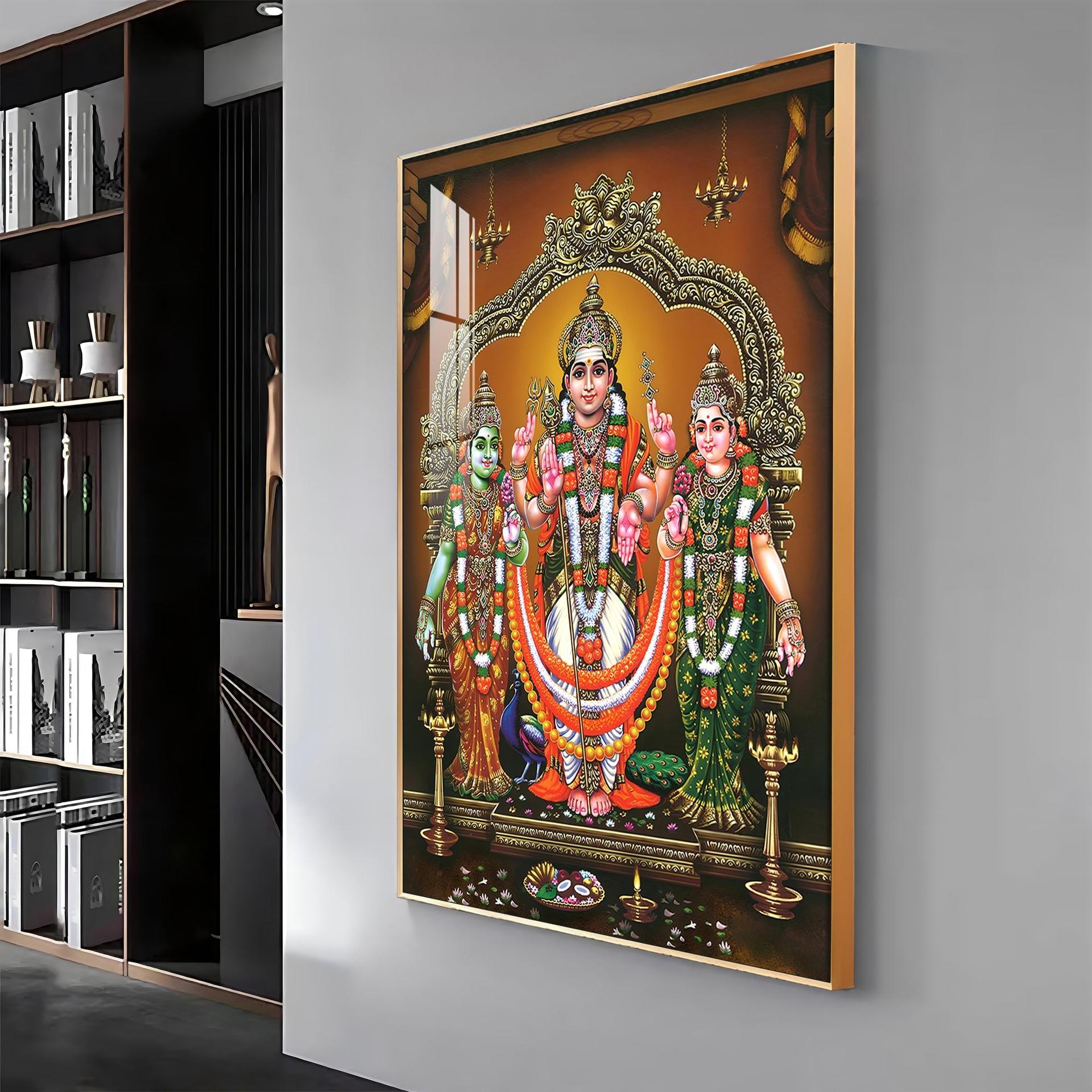 Lord Murugan Valli Deivanai Subramanya Swamy Premium Vertical Acrylic Wall Art - Image 14