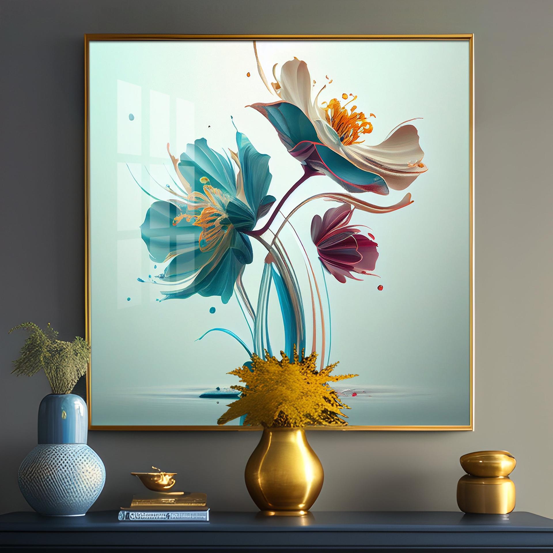 Beautiful Surrealistic Flowers Premium Acrylic Square Wall Art - Image 15